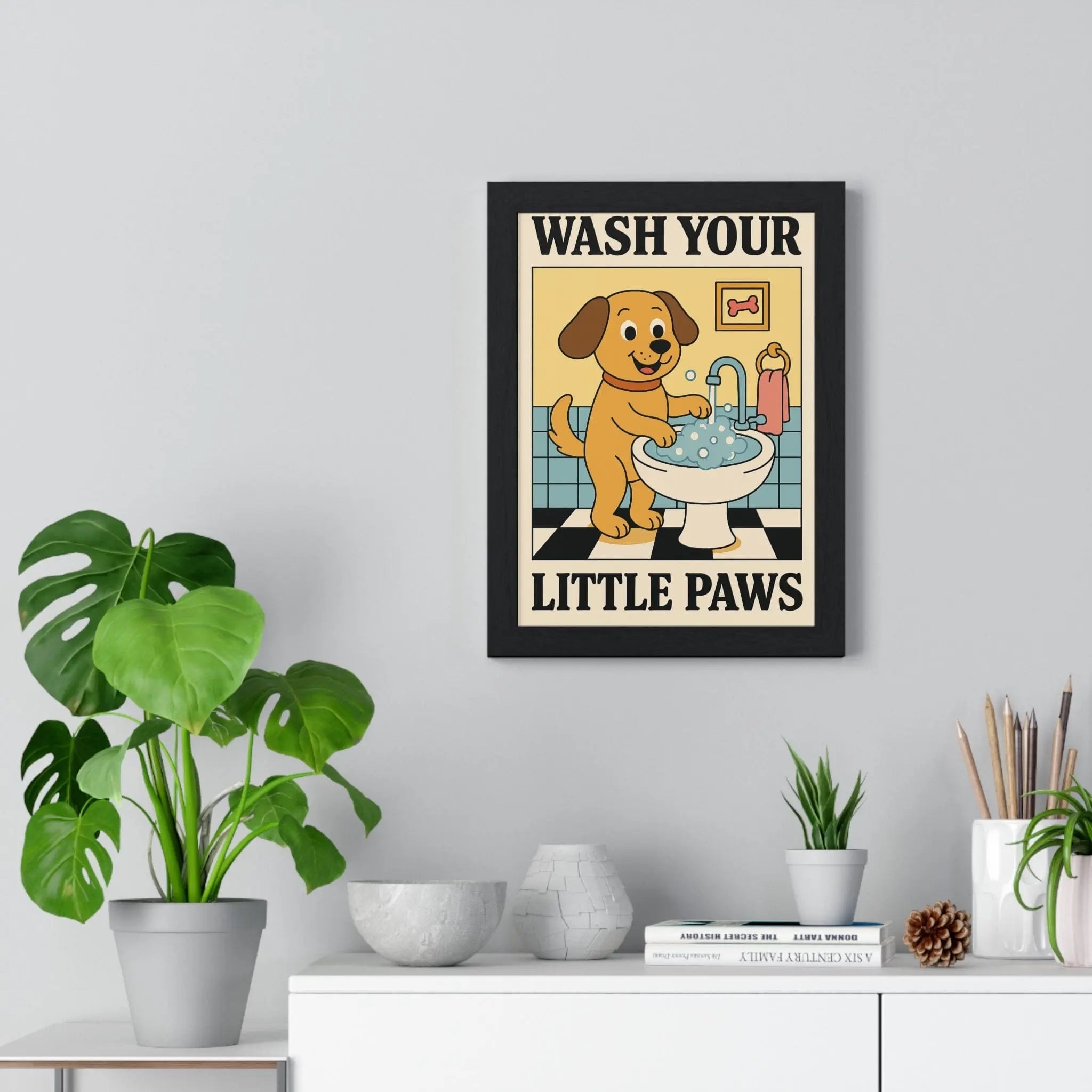 Cute Dog Bathroom Poster | Wash Your Paws Wall Art