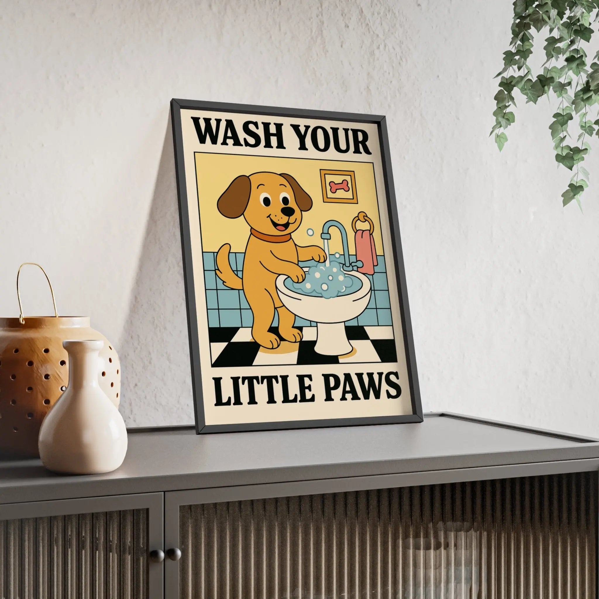 Cute Dog Bathroom Poster | Wash Your Paws Wall Art