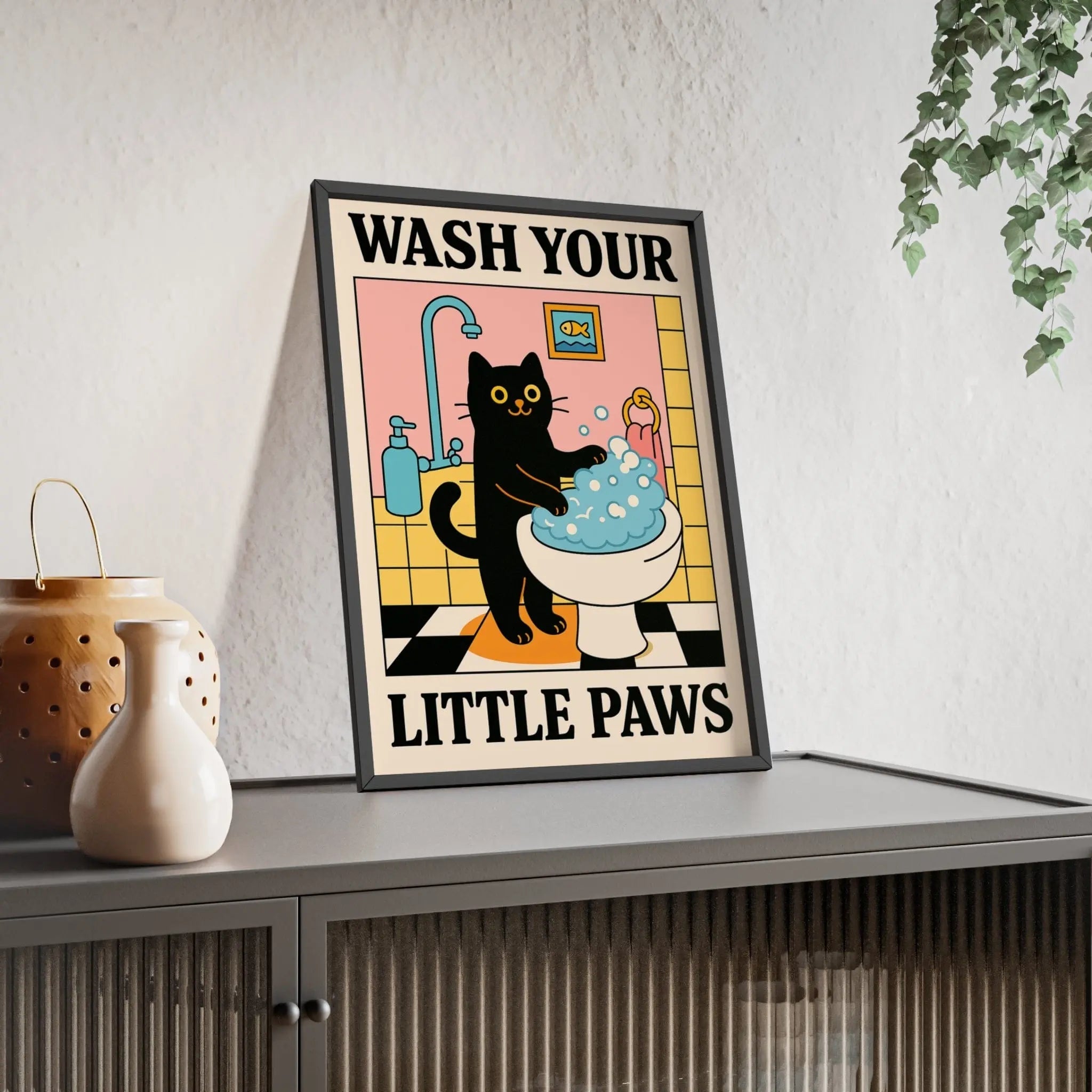 Funny Cat Bathroom Print – Wash Your Little Paws Wall Art