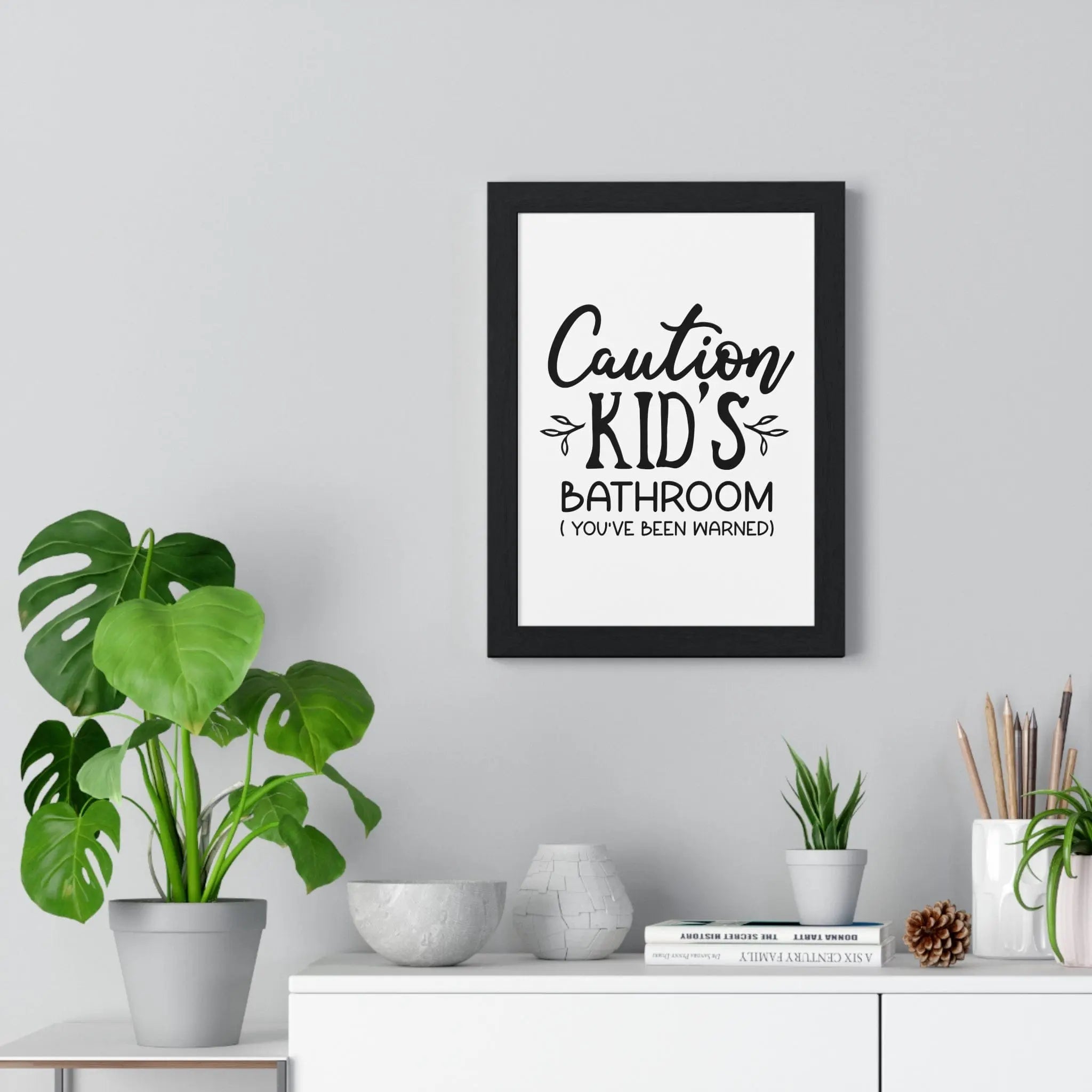 Funny Kids Bathroom Print – Caution Sign for Guest Toilets
