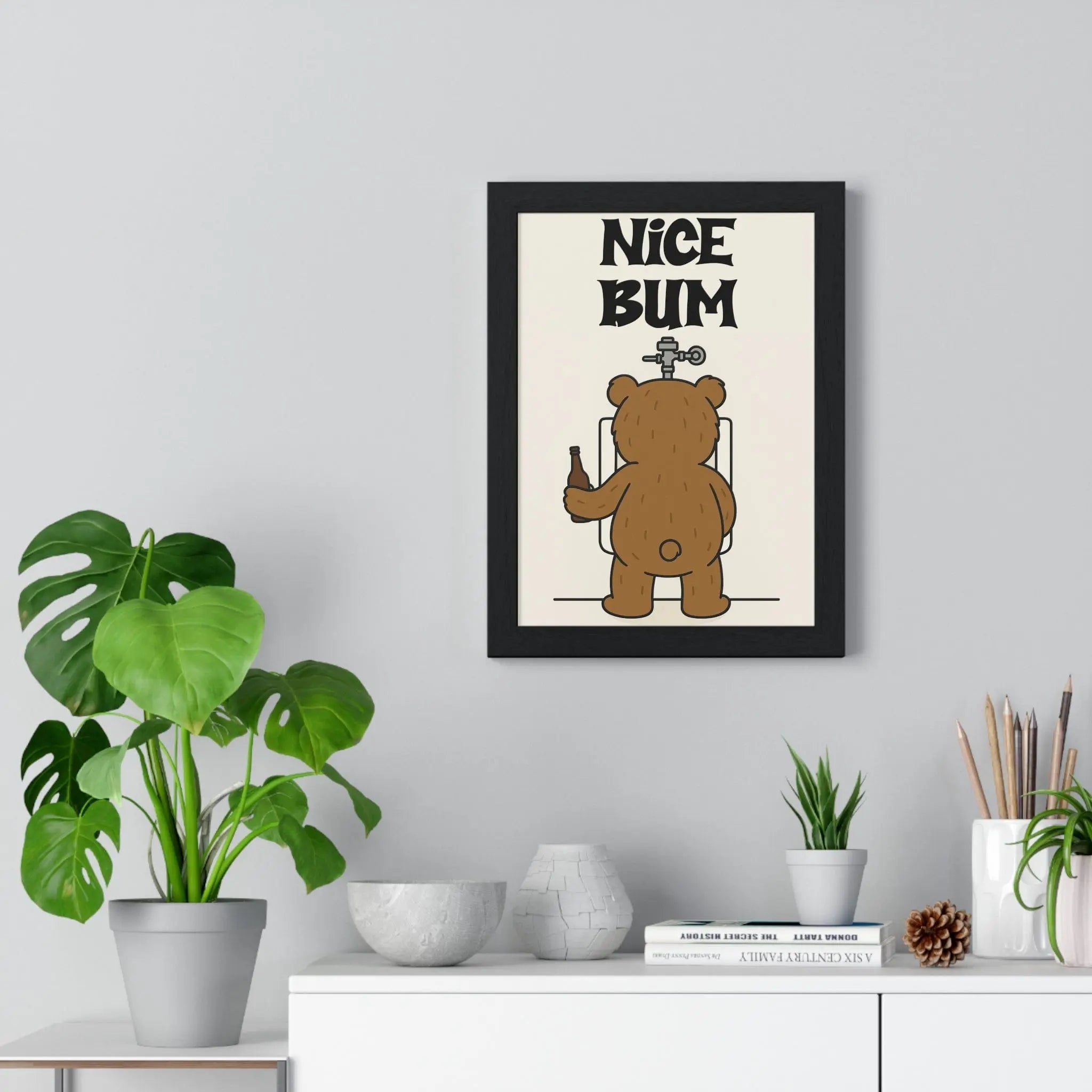 Nice Bum Funny Bathroom Poster | Bear Toilet Wall Art