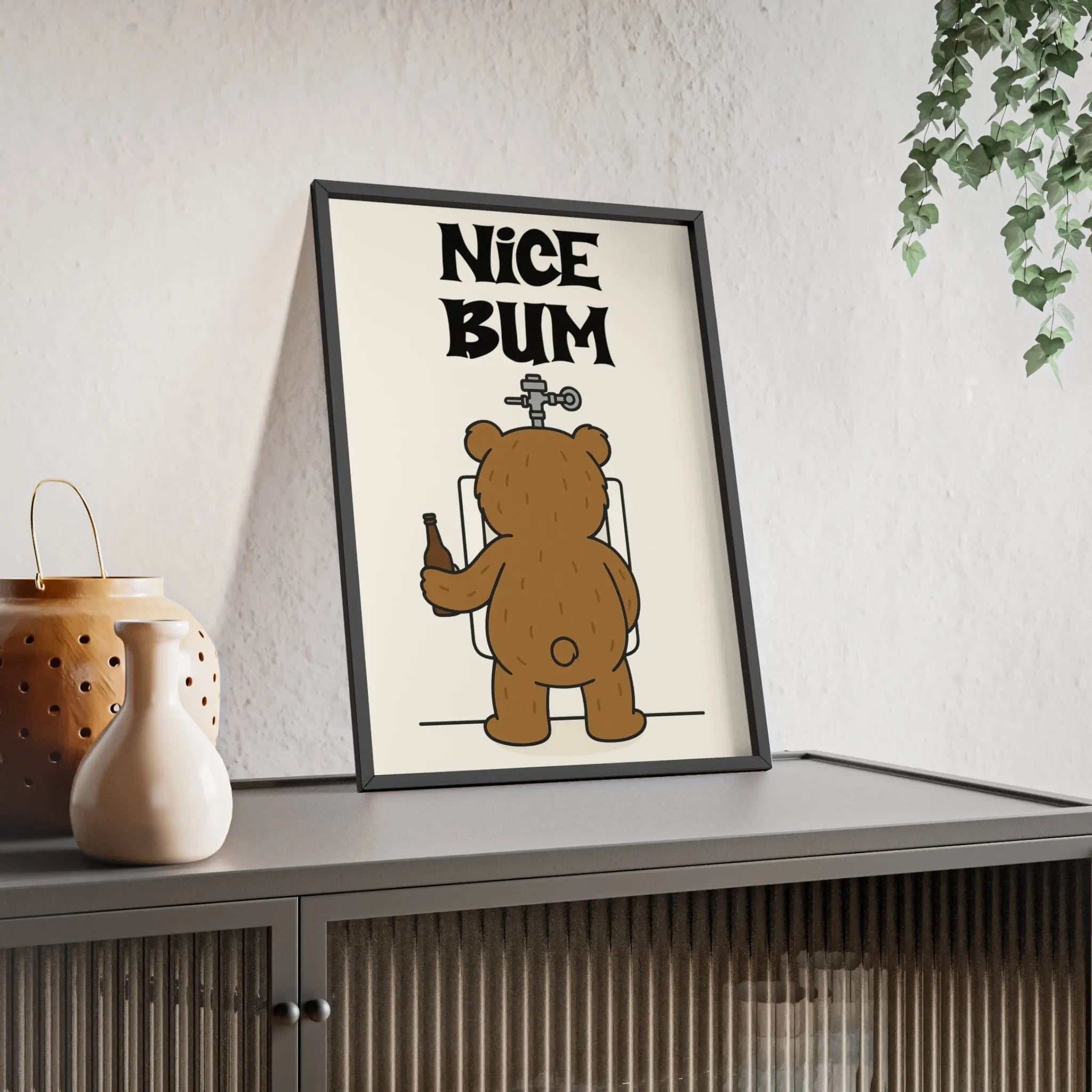 Nice Bum Funny Bathroom Poster | Bear Toilet Wall Art