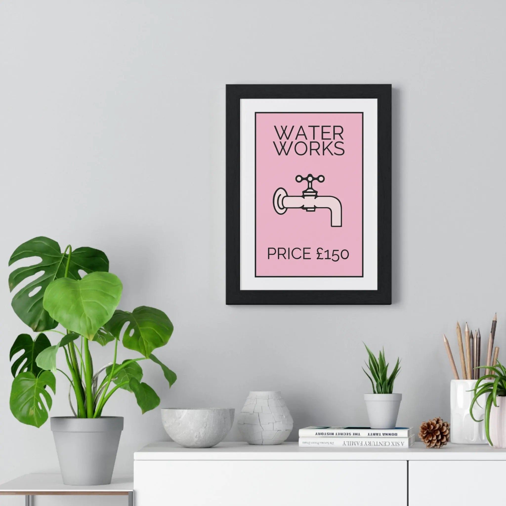 Pink Water Works Poster | Funny Monopoly-Inspired Bathroom Print