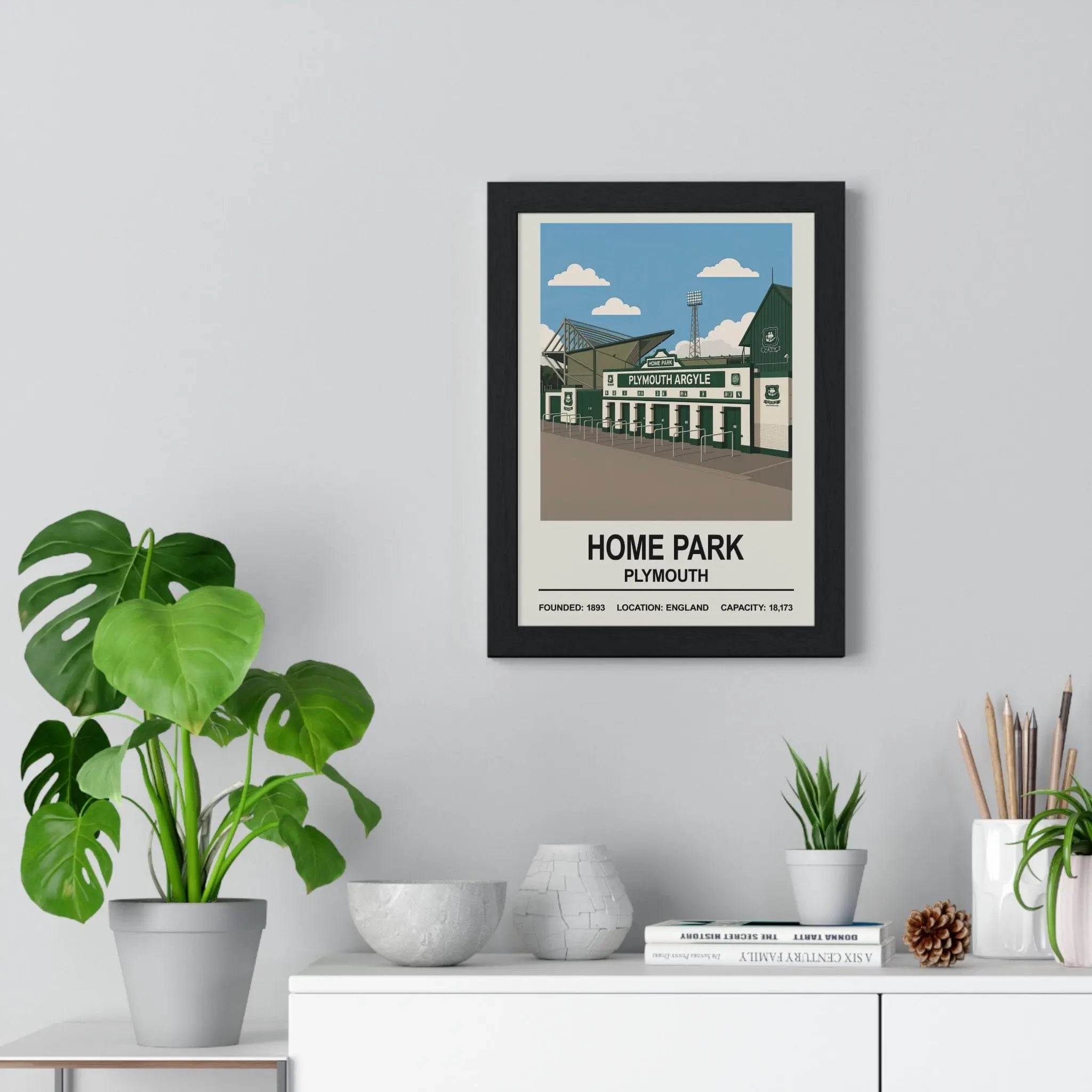 Plymouth Argyle Home Park Stadium Print | Hand-Illustrated Theatre of Greens Wall Art | Green Army Gift