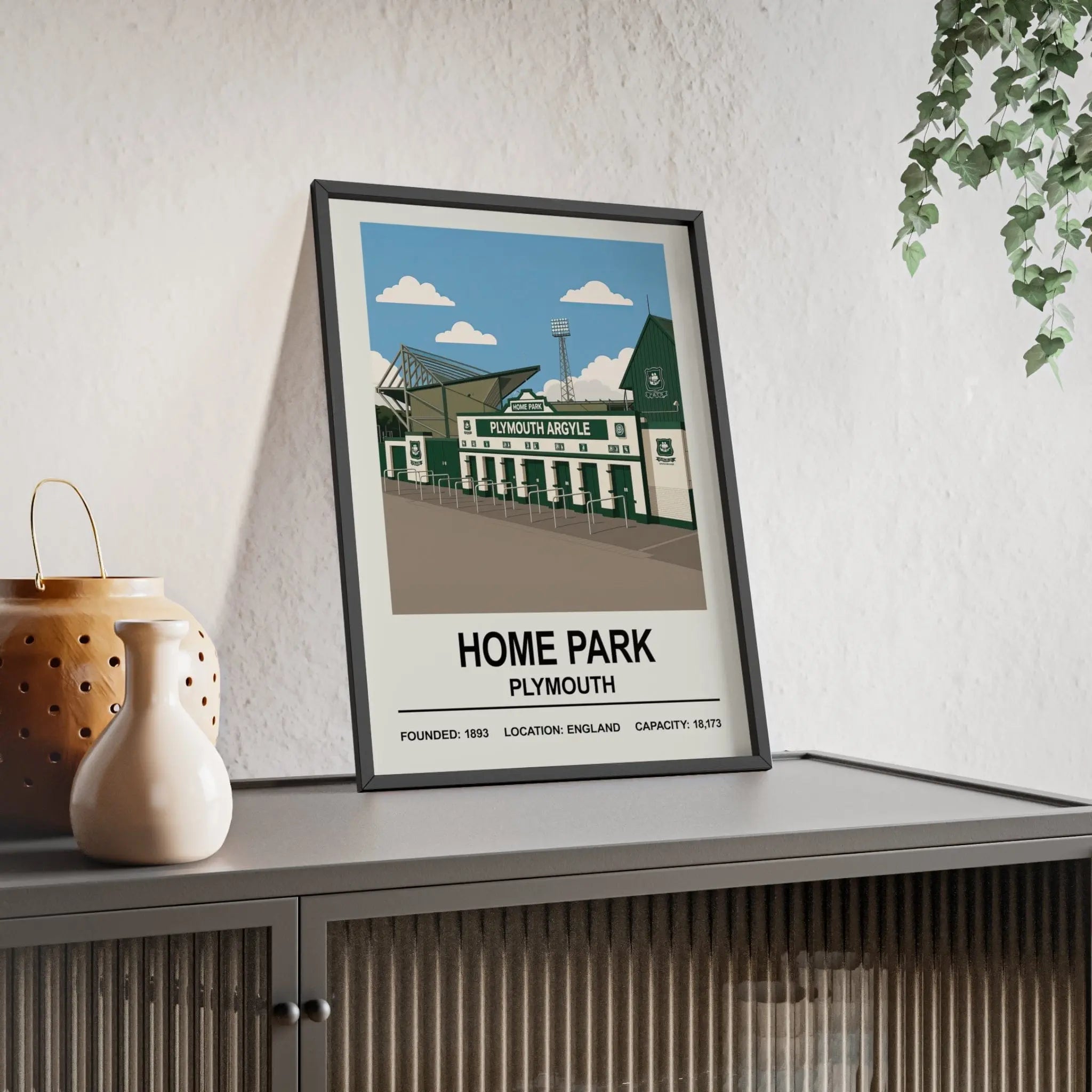 Plymouth Argyle Home Park Stadium Print | Hand-Illustrated Theatre of Greens Wall Art | Green Army Gift