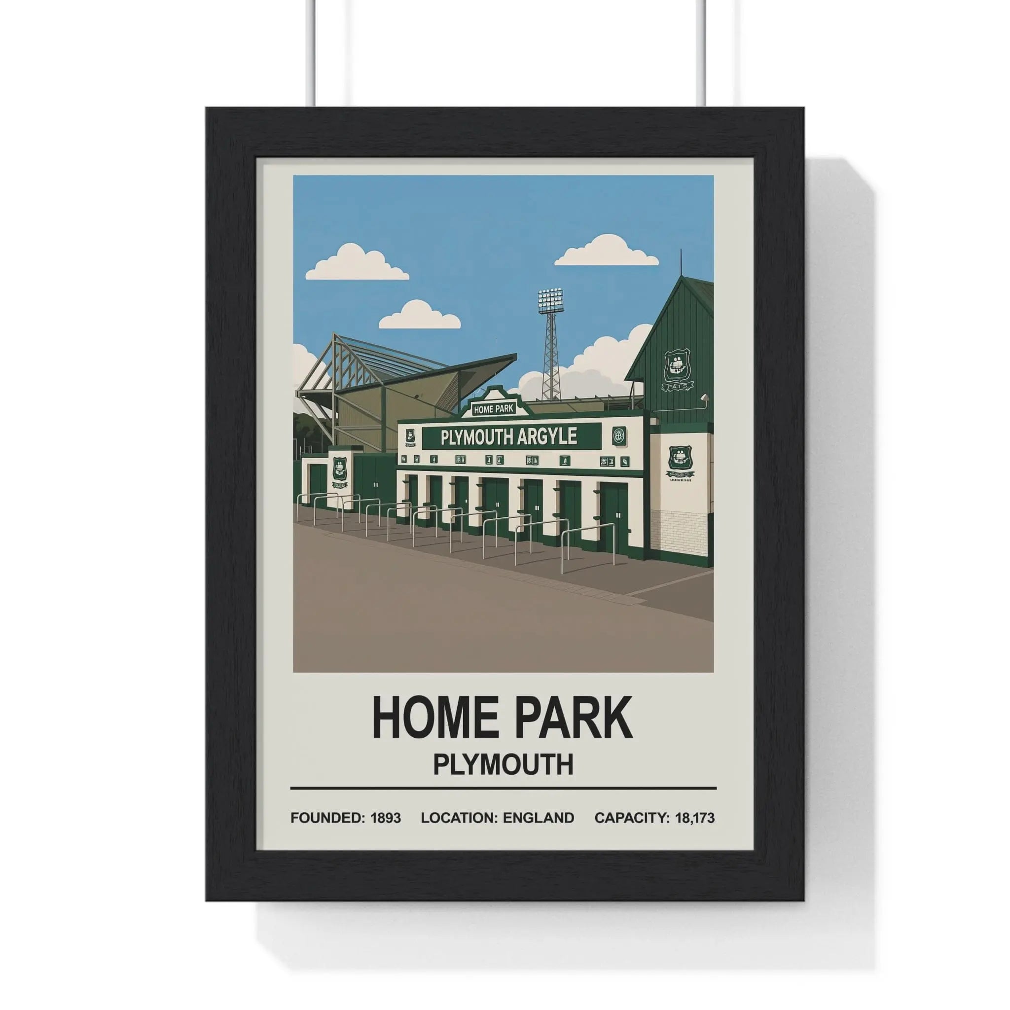 Plymouth Argyle Home Park Stadium Print | Hand-Illustrated Theatre of Greens Wall Art | Green Army Gift