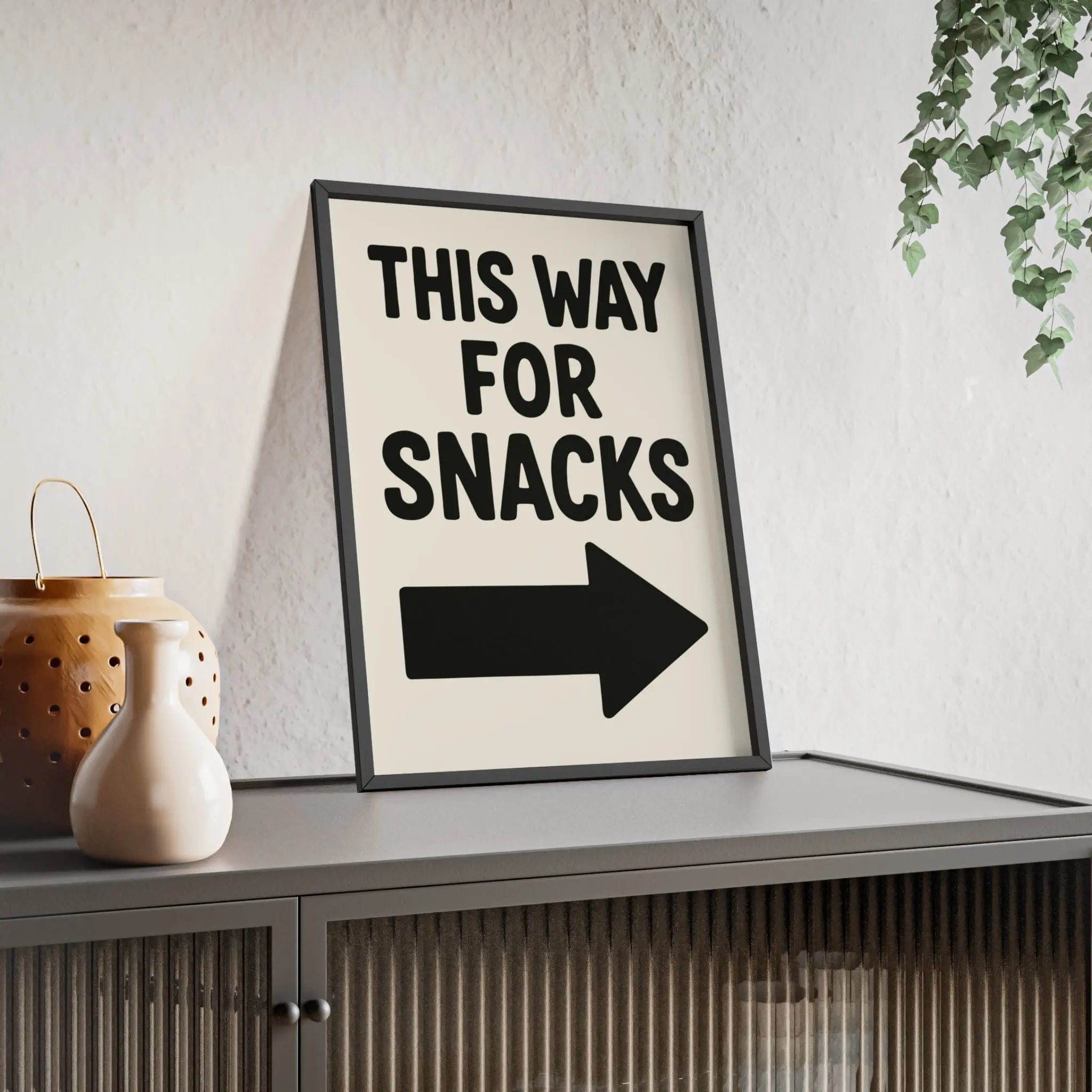 Funny Kitchen Poster – This Way For Snacks Arrow Print – Bold Wall Art
