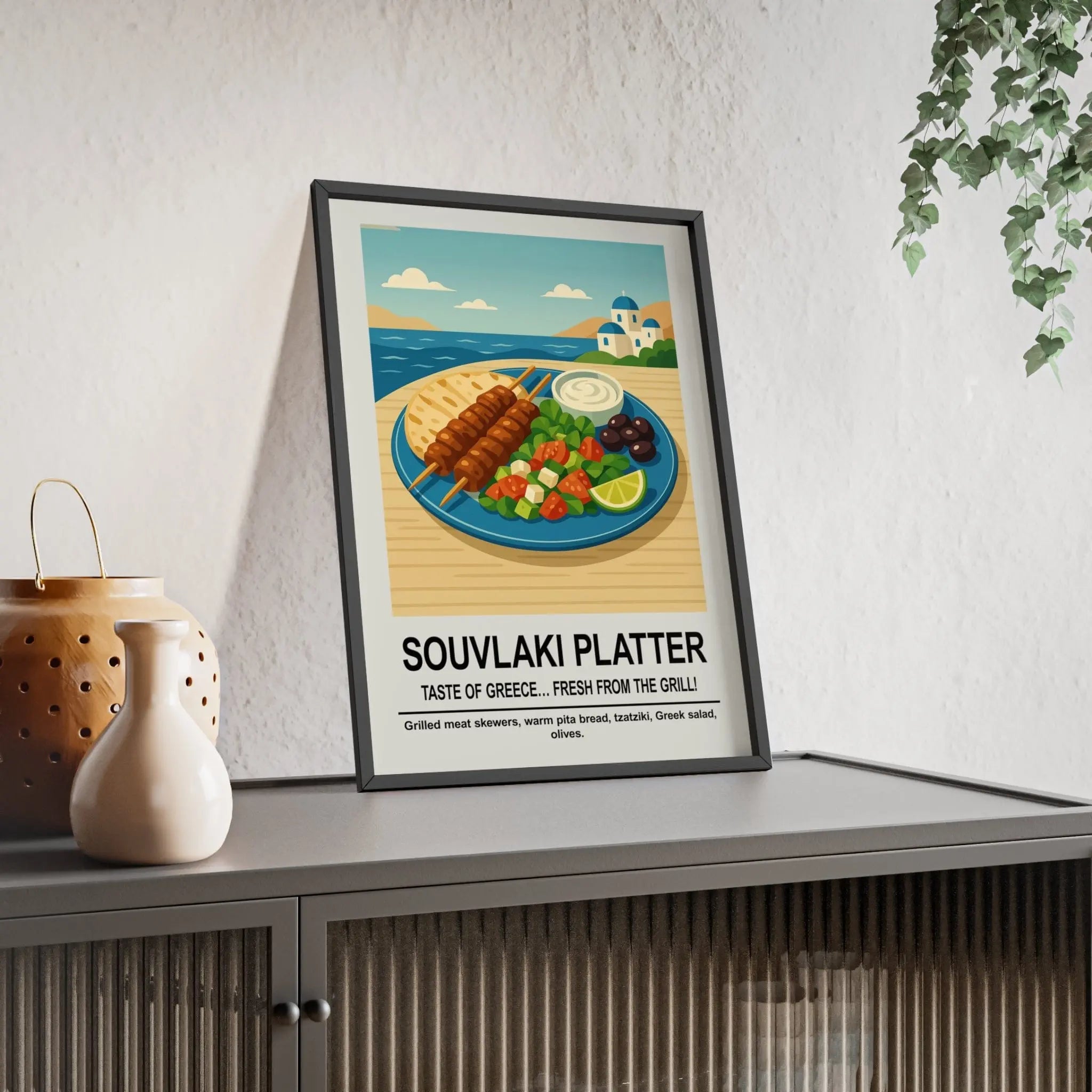 Souvlaki Platter Wall Art – Greek Kitchen & Dining Room Décor Print