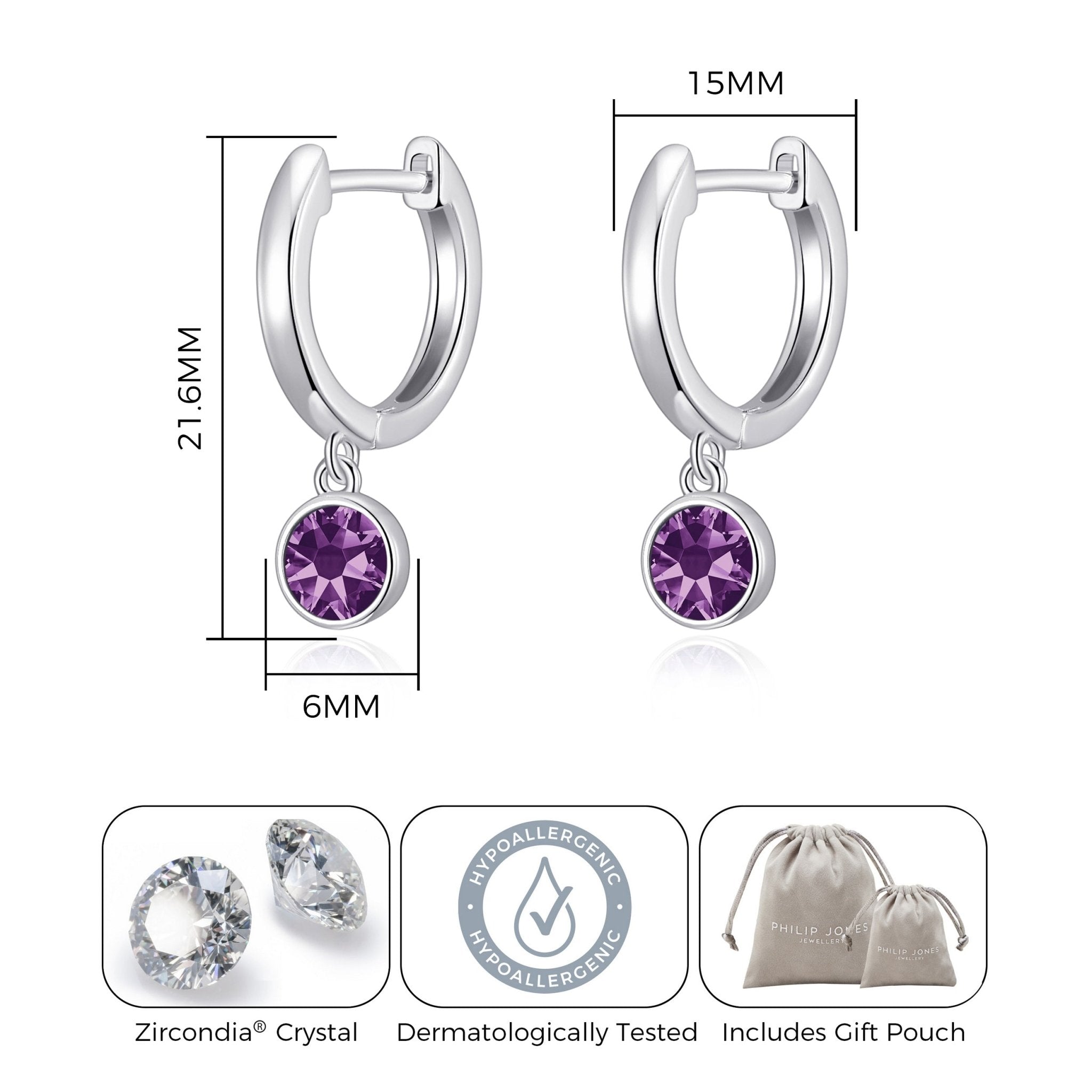 Purple Crystal Hoop Earrings Created with Zircondia® Crystals