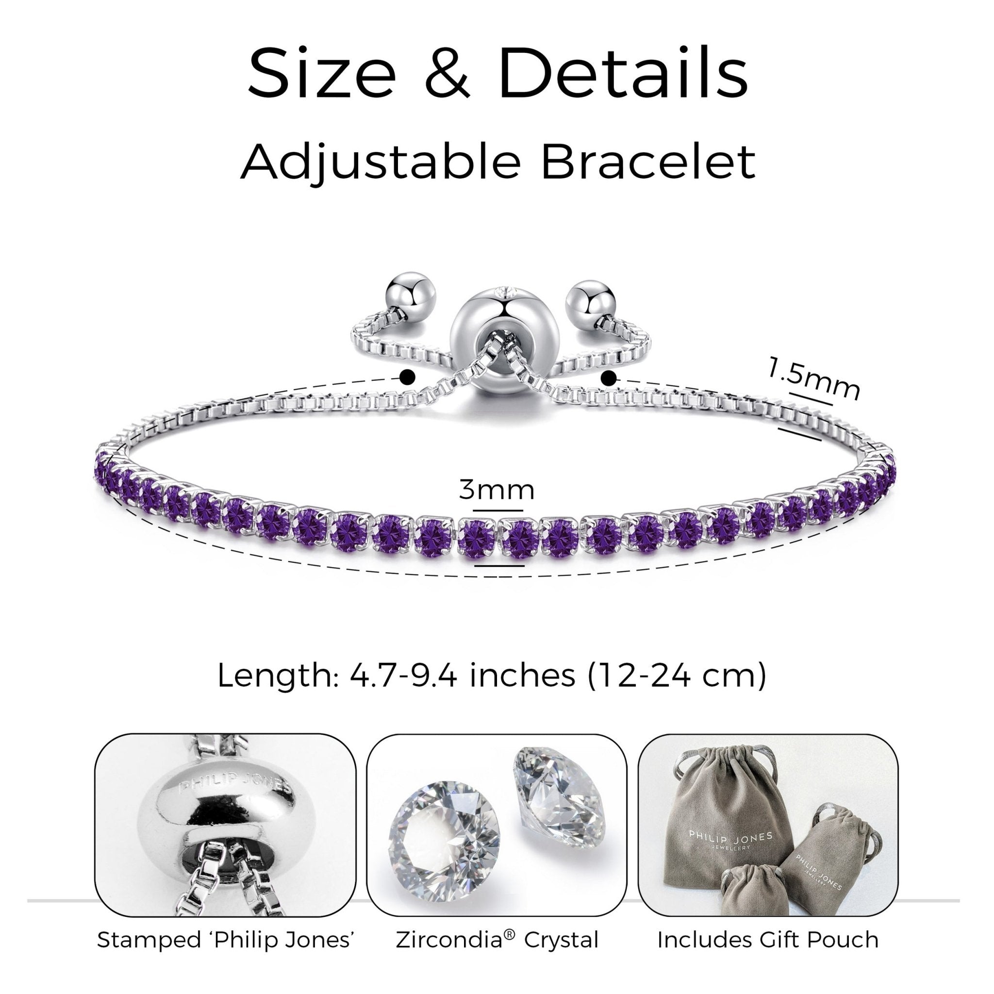 Purple Tennis Friendship Bracelet Created with Zircondia® Crystals