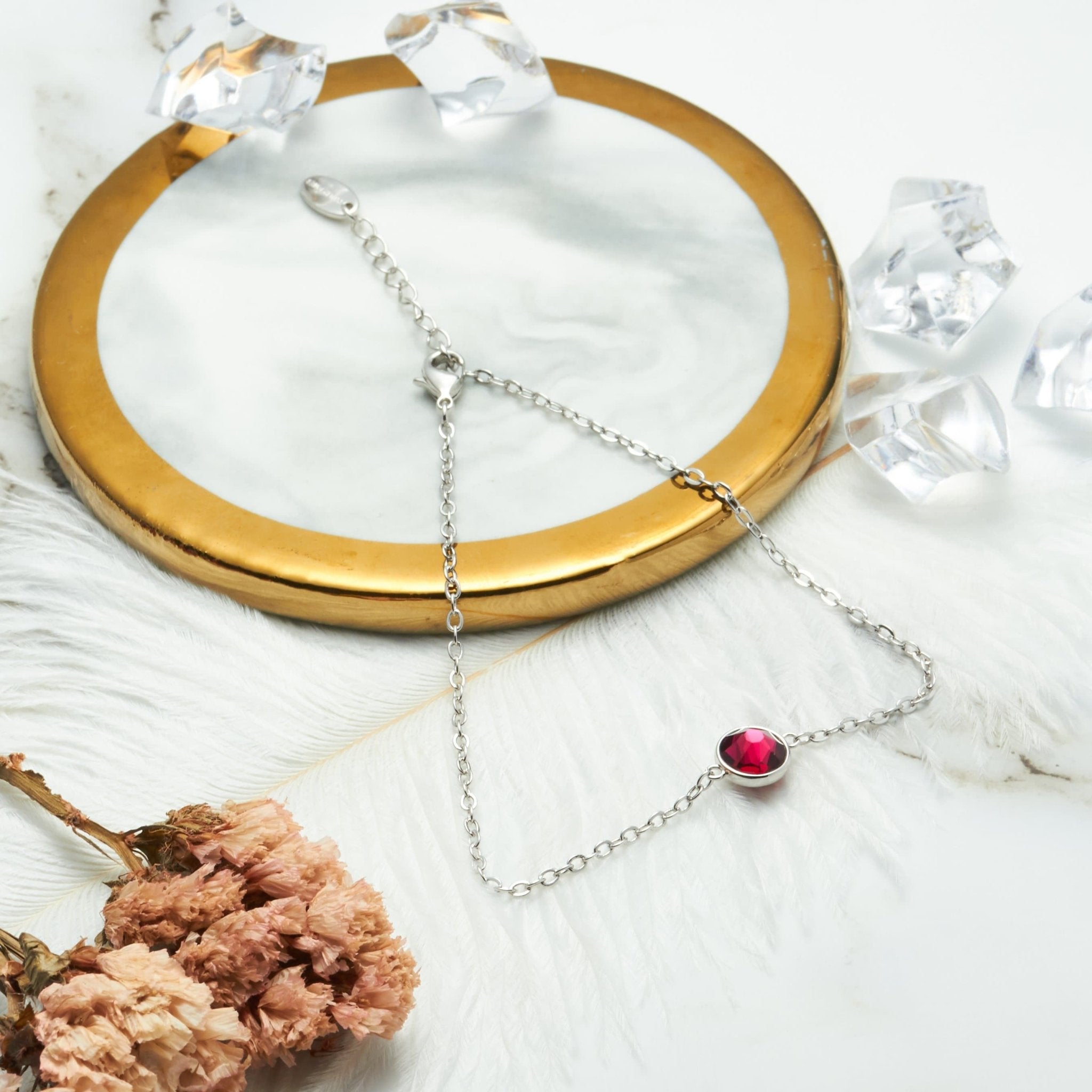 Red Crystal Anklet Created with Zircondia® Crystals