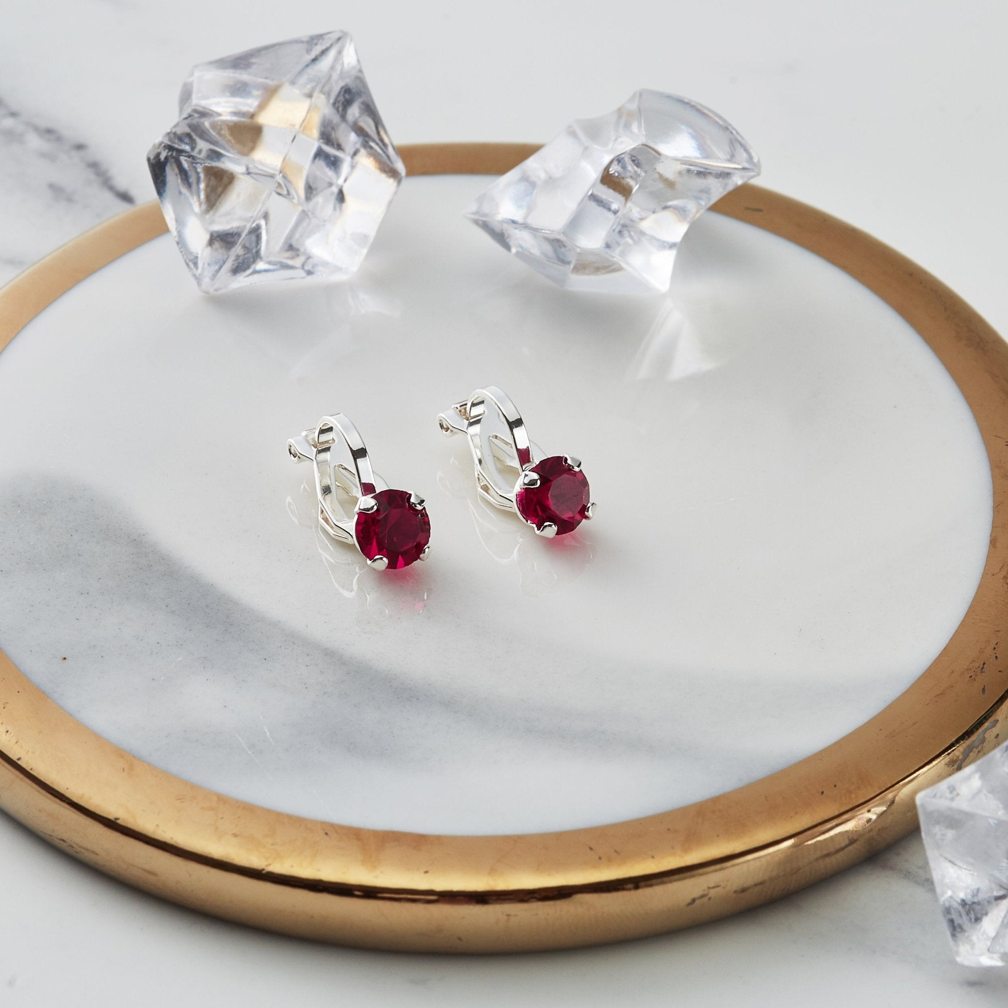 Red Crystal Clip On Earrings Created with Zircondia® Crystals