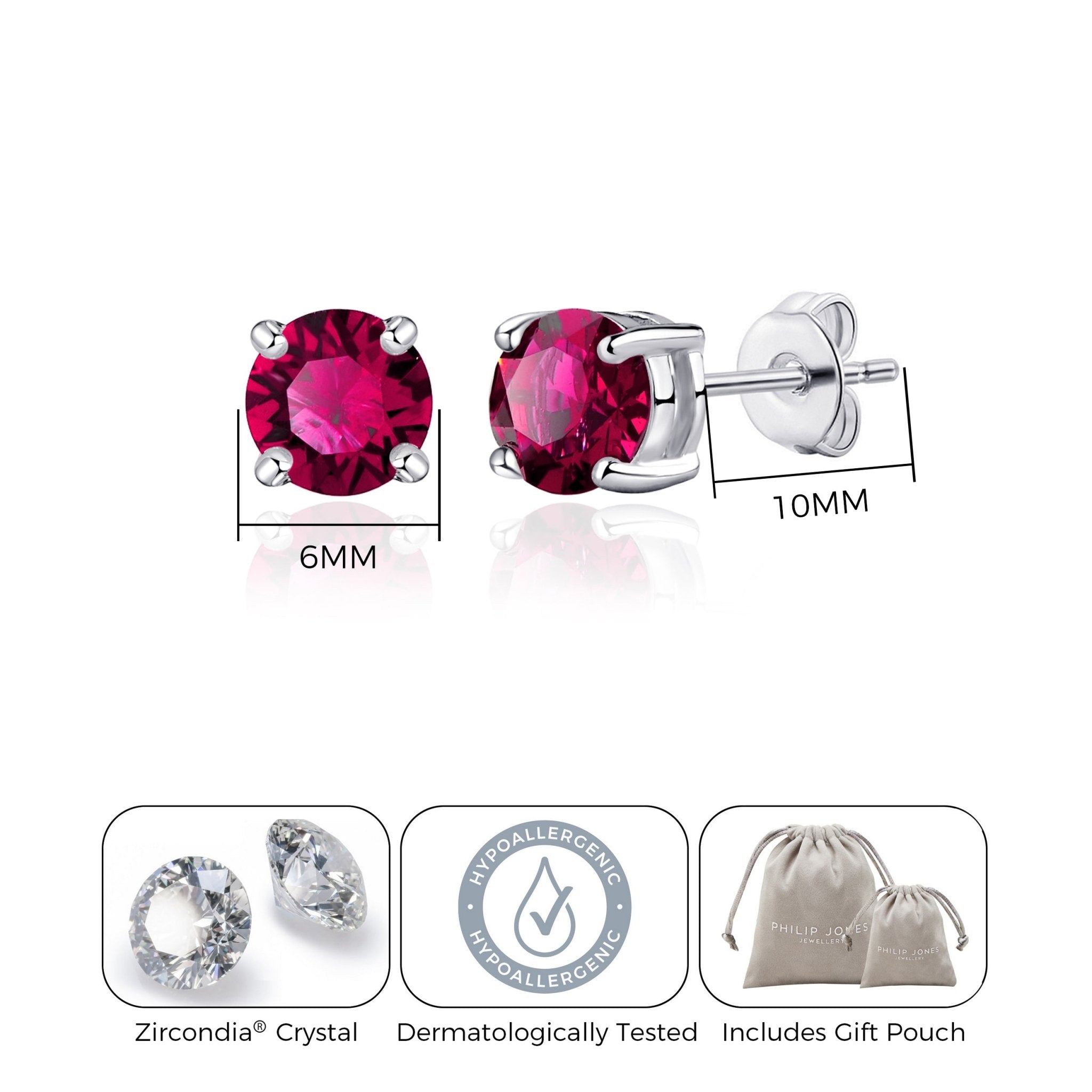 Red Stud Earrings Created with Zircondia® Crystals