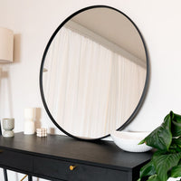 Rei 90cm Round Black Metal Wall Mirror - Modern Home Essential