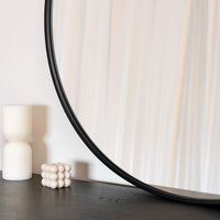 Rei 90cm Round Black Metal Wall Mirror - Modern Home Essential