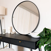 Rei 90cm Round Black Metal Wall Mirror - Modern Home Essential