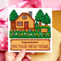 Stardew New Home Congratulations Card with 16-Bit Cottage Design