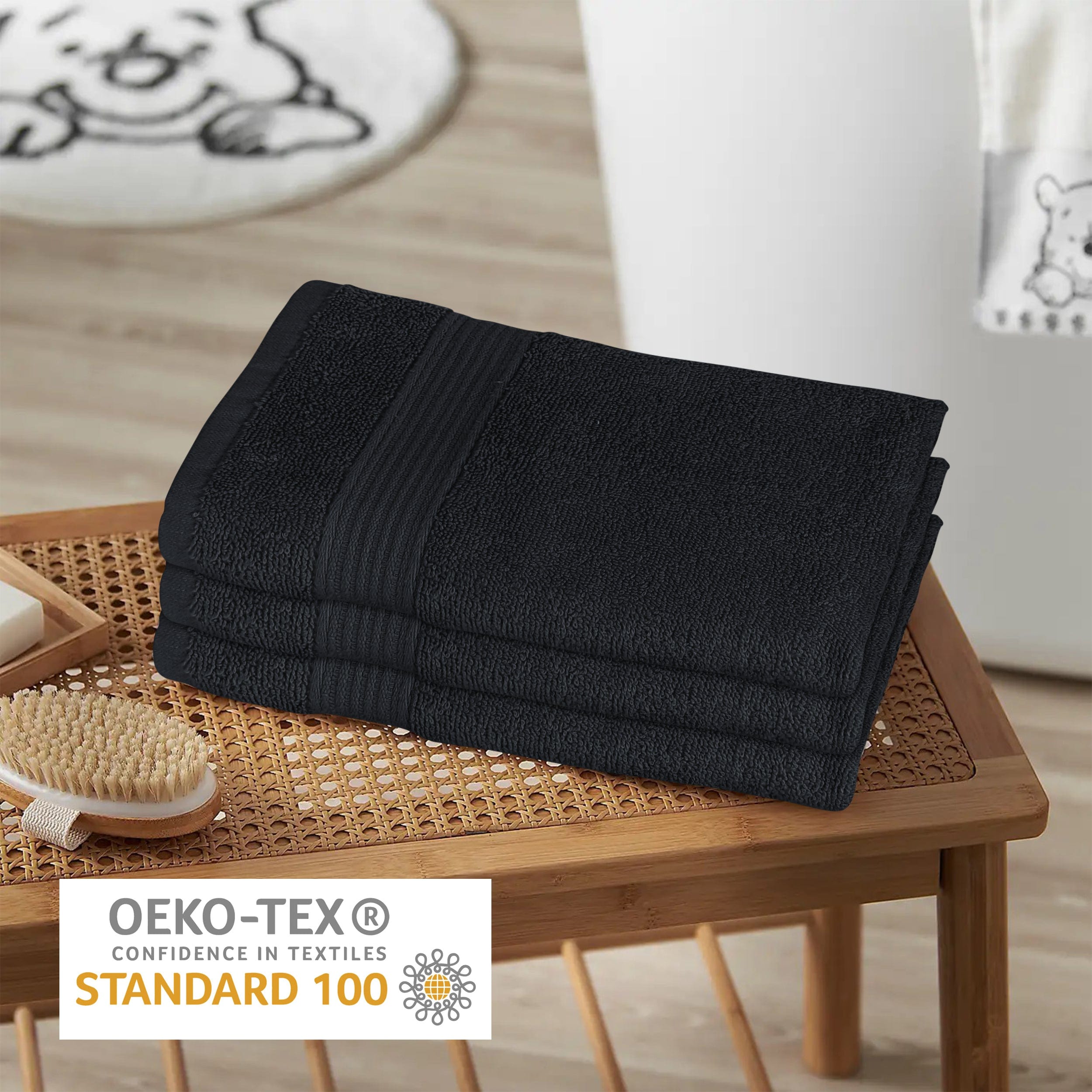 Rhodes Towel Black 100% Cotton Hotel Quality Soft Super Absorbent Hand Bath Towels, Sheets & Face Cloths by OLIVIA ROCCO