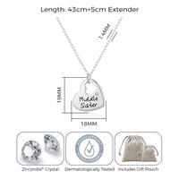 Rhodium Plated Middle Sister Heart Necklace Created with Zircondia® Crystals