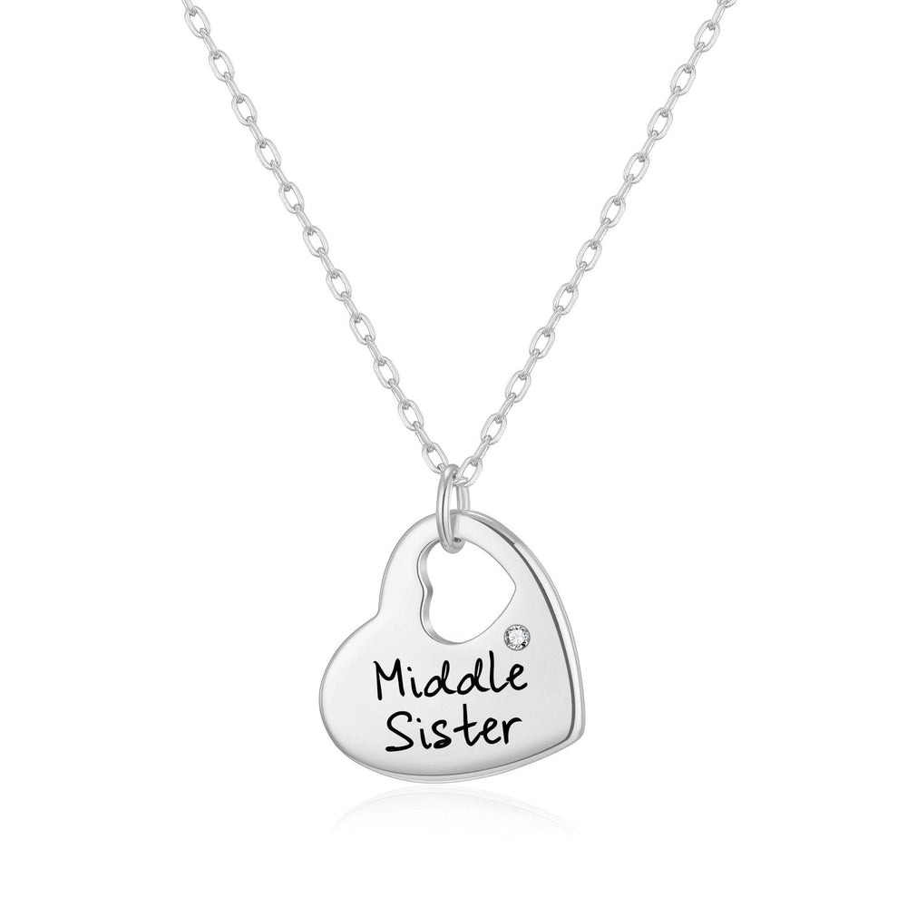 Rhodium Plated Middle Sister Heart Necklace Created with Zircondia® Crystals