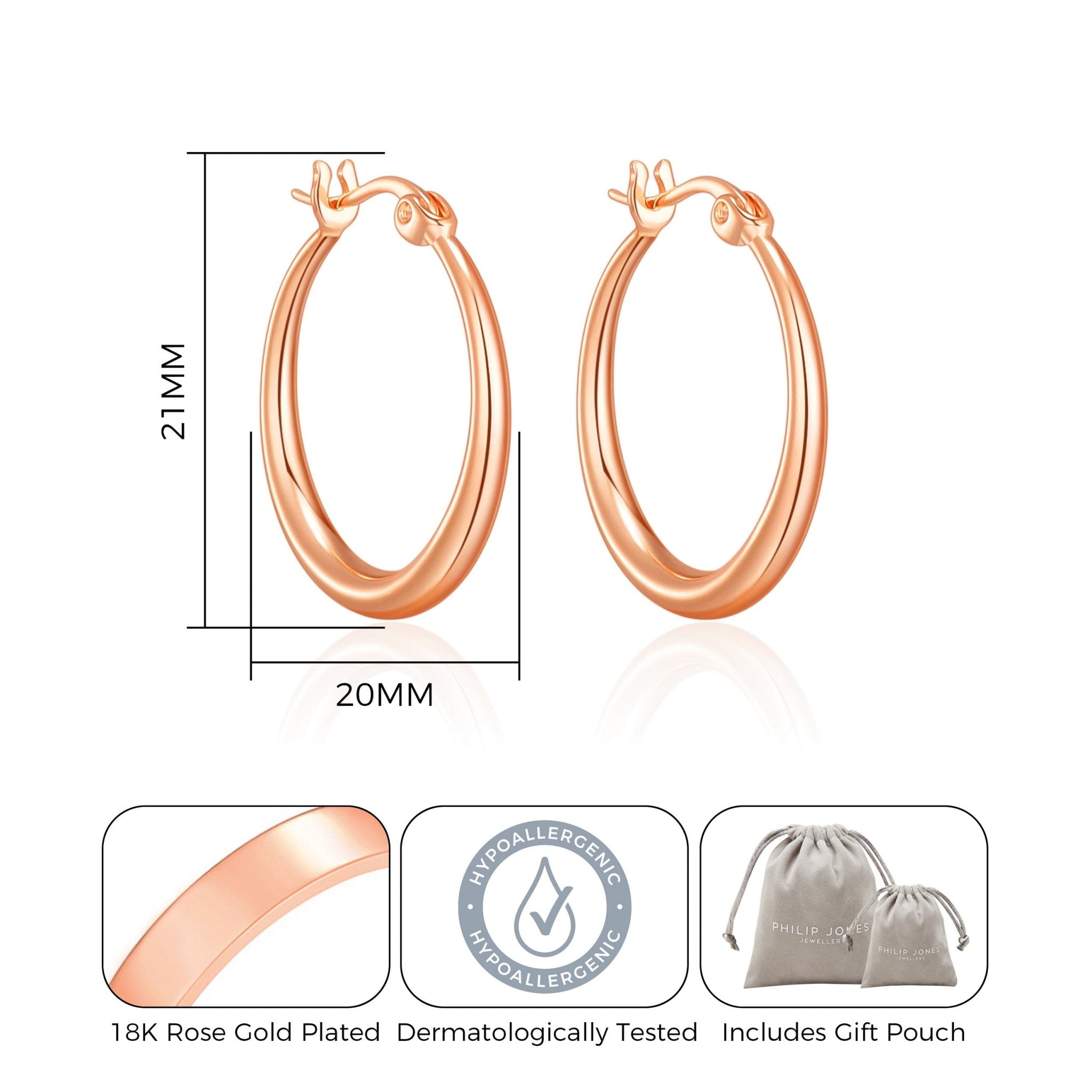 Rose Gold Plated 20mm Hoop Earrings