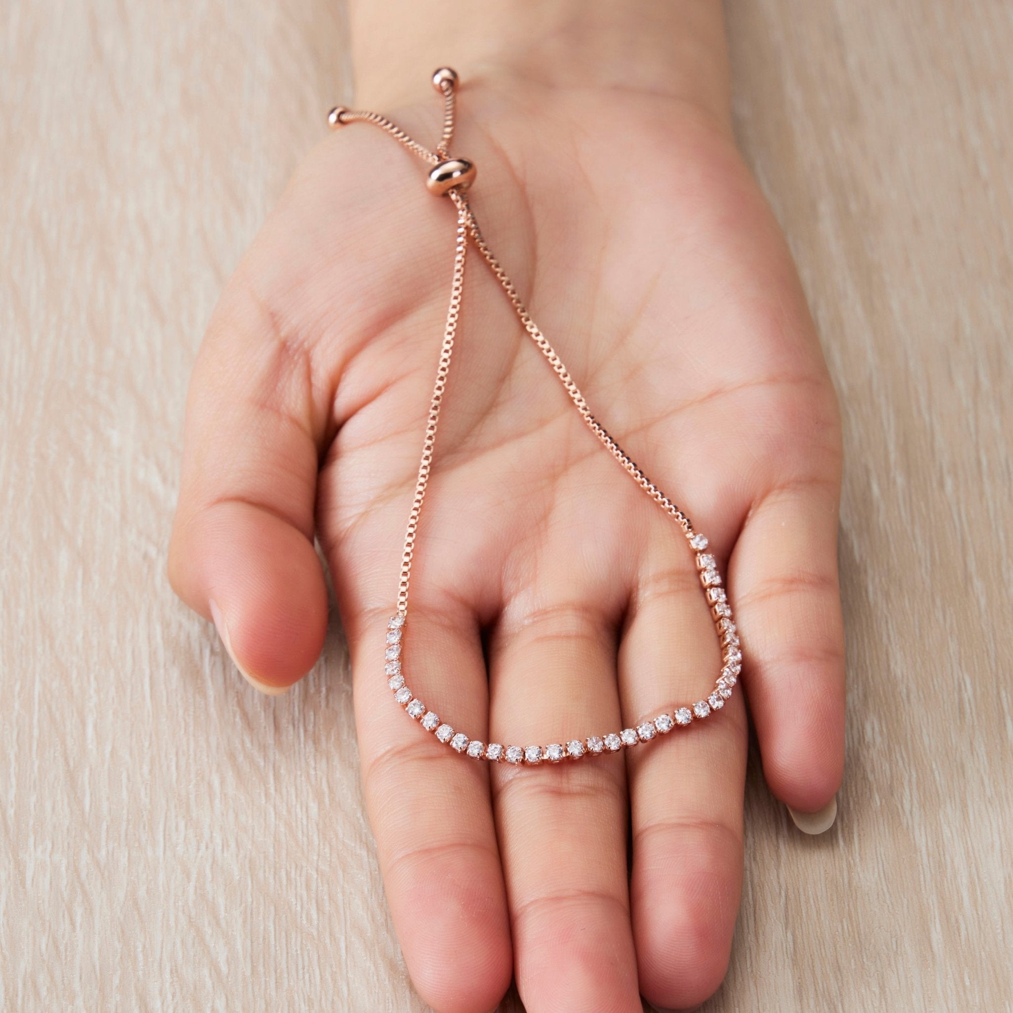 Rose Gold Plated 2mm Adjustable Tennis Bracelet Created with Zircondia® Crystals