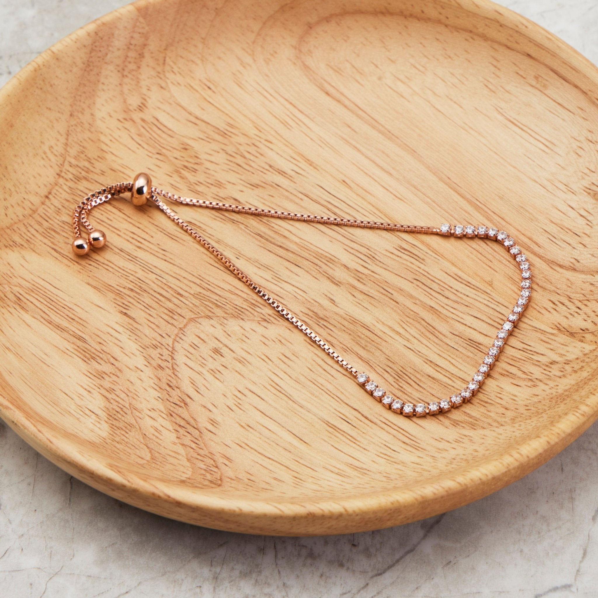 Rose Gold Plated 2mm Adjustable Tennis Bracelet Created with Zircondia® Crystals