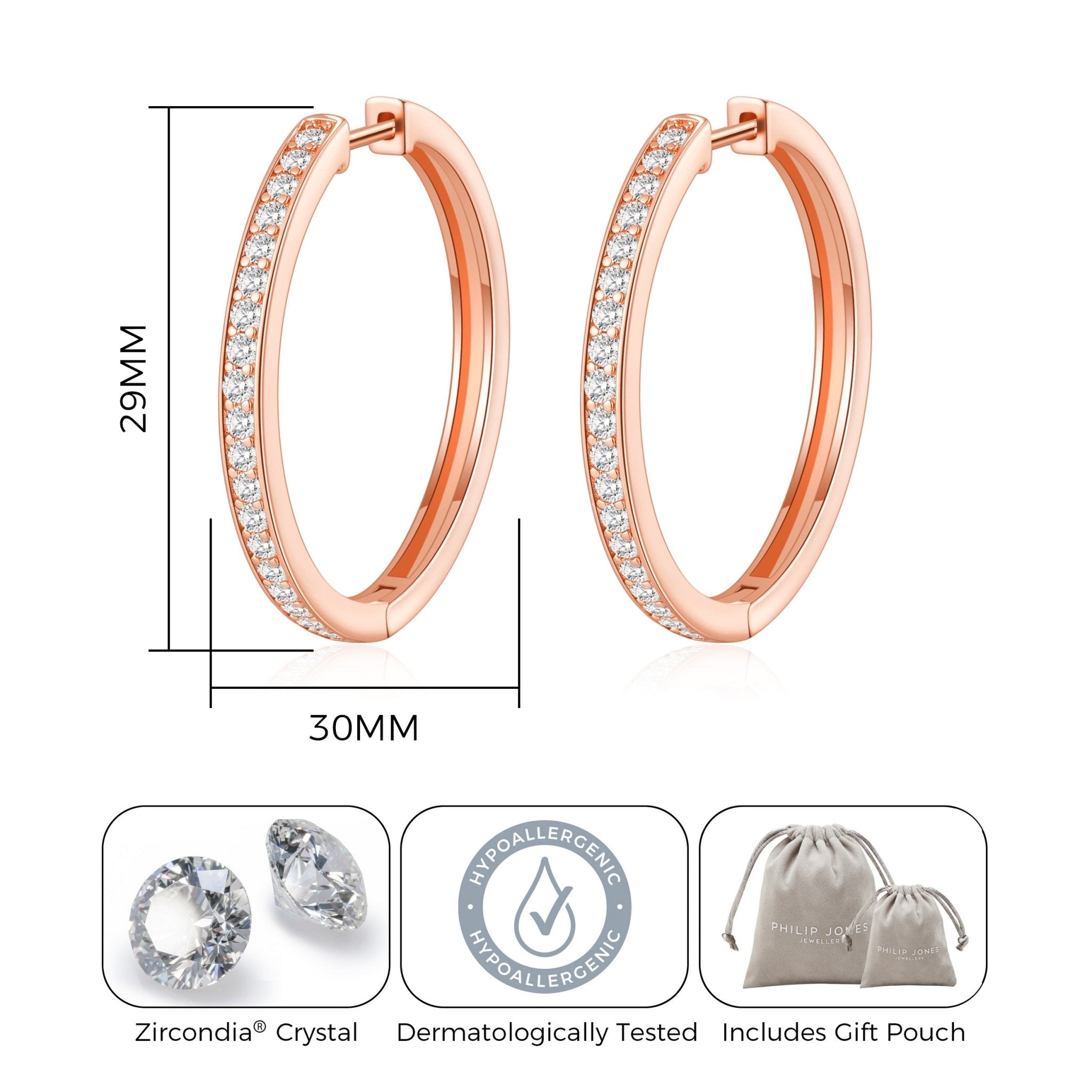 Rose Gold Plated 30mm Hoop Earrings Created with Zircondia® Crystals