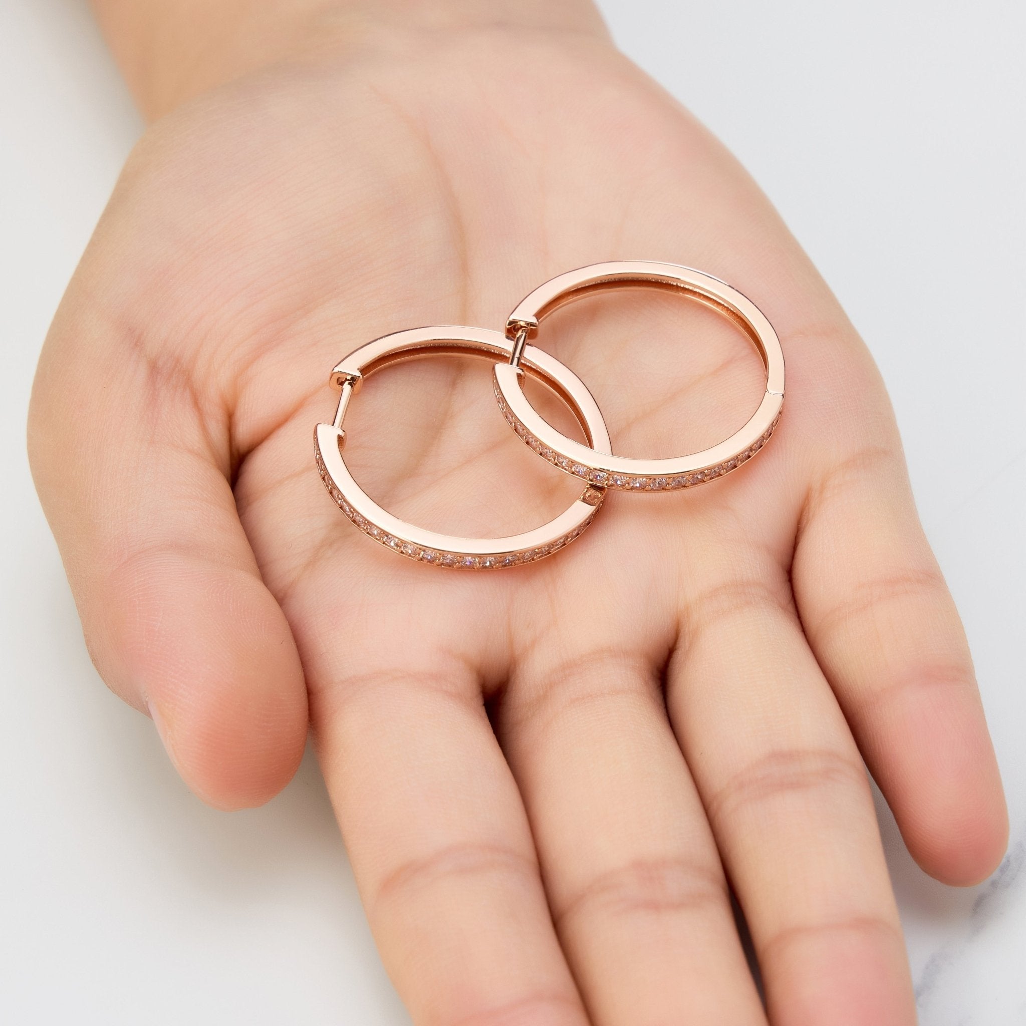 Rose Gold Plated 30mm Hoop Earrings Created with Zircondia® Crystals