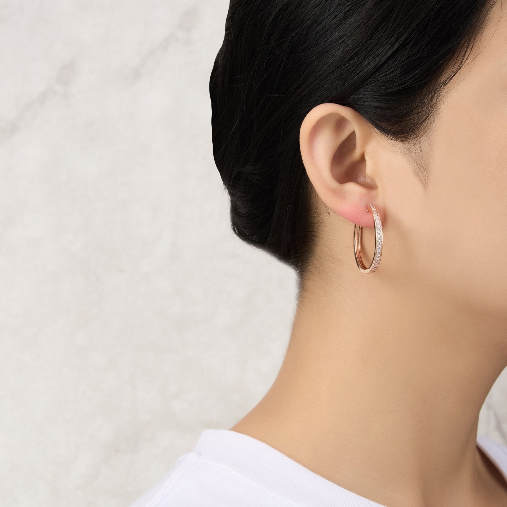 Rose Gold Plated 30mm Hoop Earrings Created with Zircondia® Crystals