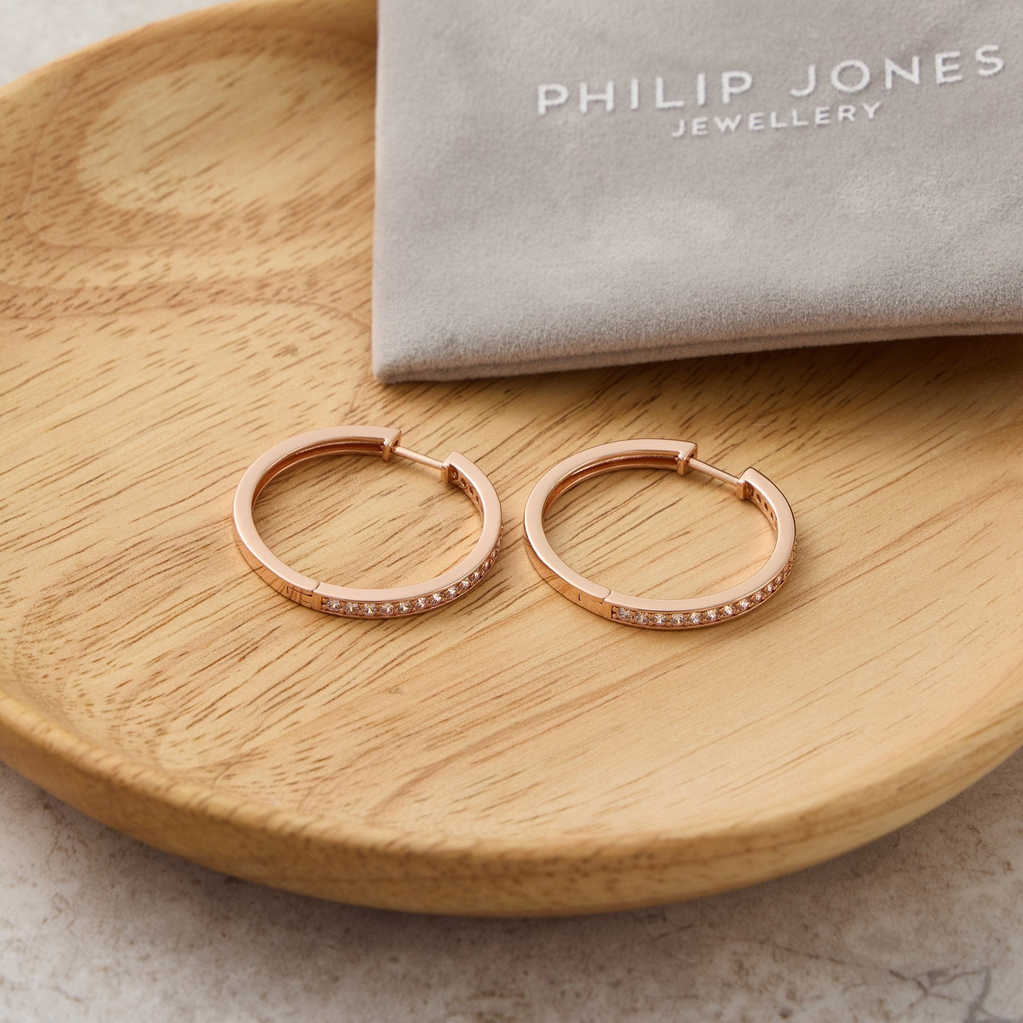 Rose Gold Plated 30mm Hoop Earrings Created with Zircondia® Crystals