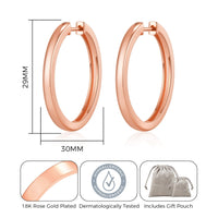 Rose Gold Plated 30mm Plain Hoop Earrings