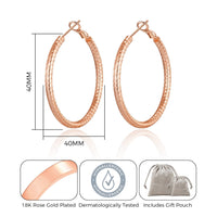Rose Gold Plated 40mm Diamond Cut Hoop Earrings