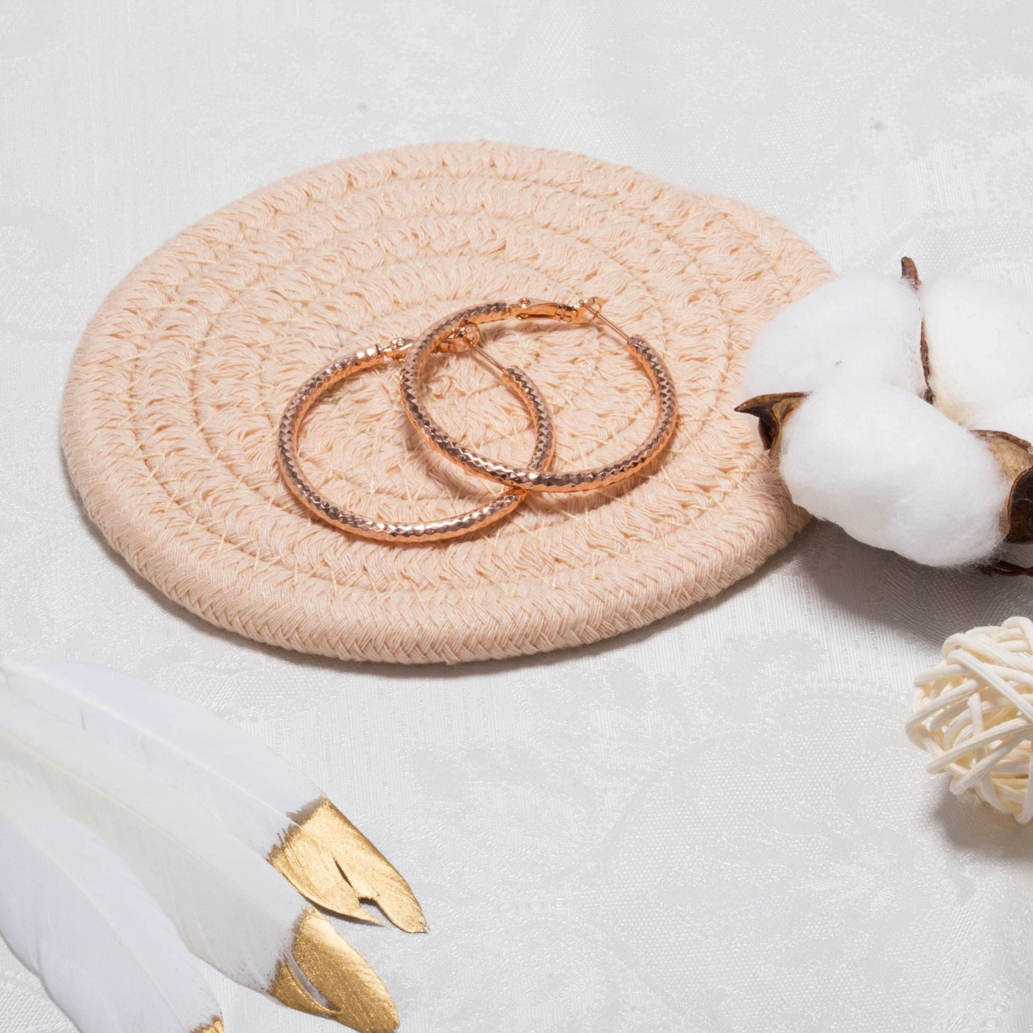 Rose Gold Plated 40mm Diamond Cut Hoop Earrings