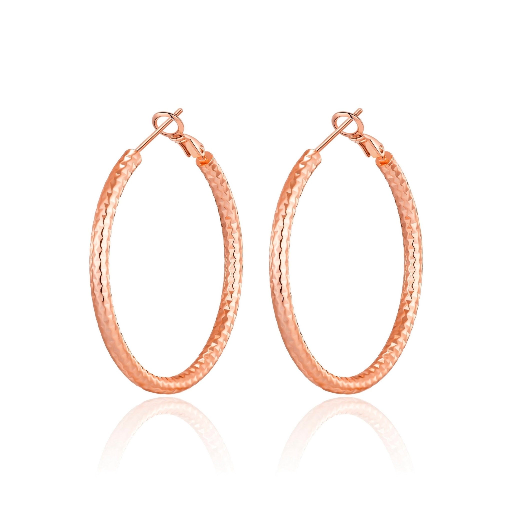 Rose Gold Plated 40mm Diamond Cut Hoop Earrings