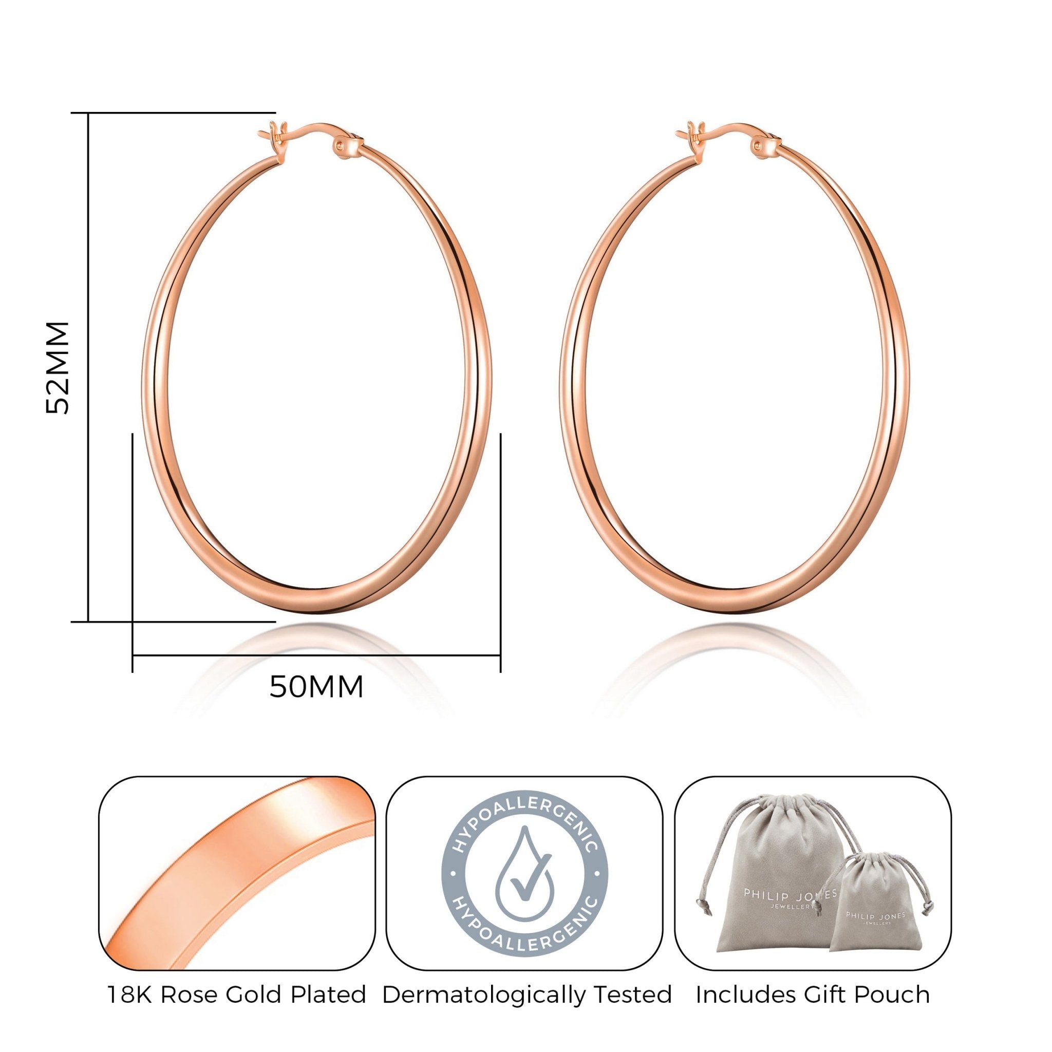 Rose Gold Plated 50mm Hoop Earrings