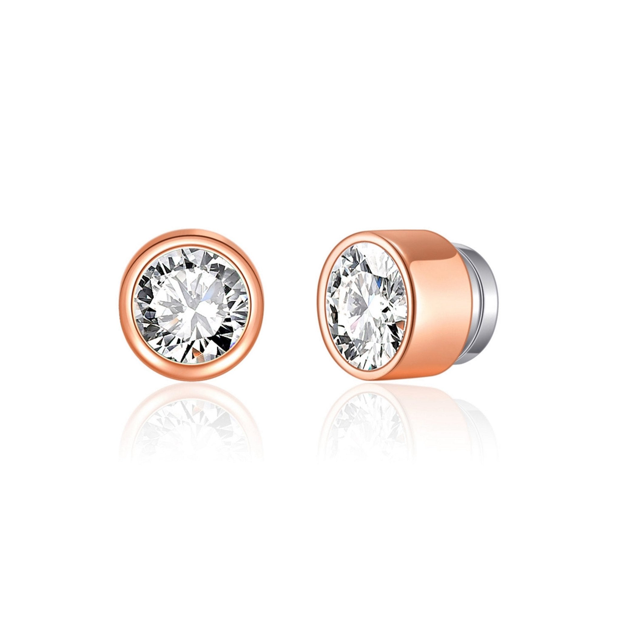 Rose Gold Plated 6mm Magnetic Clip On Earrings Created with Zircondia® Crystals