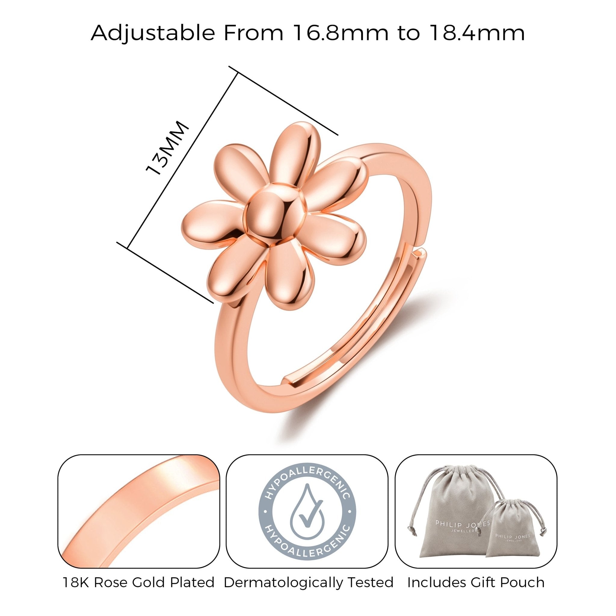 Rose Gold Plated Adjustable Daisy Ring