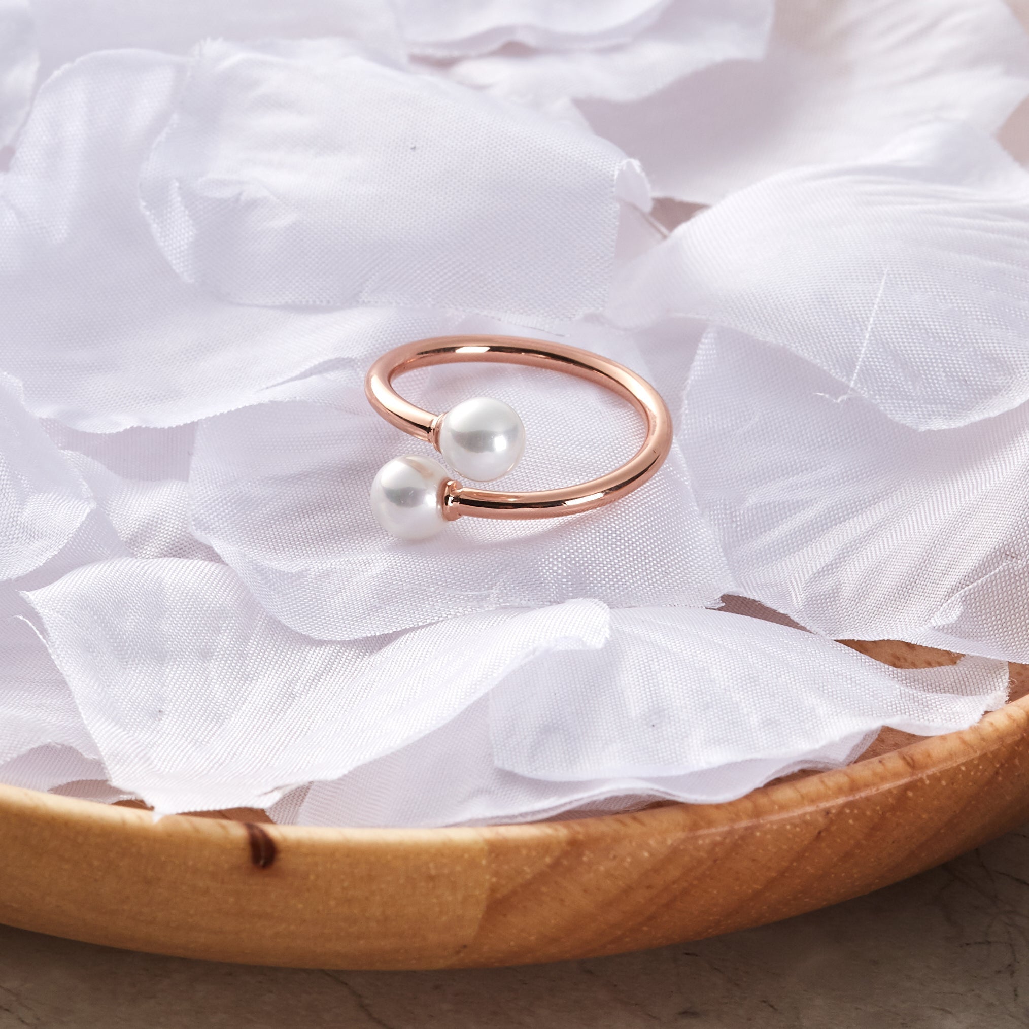 Rose Gold Plated Adjustable Double Pearl Ring