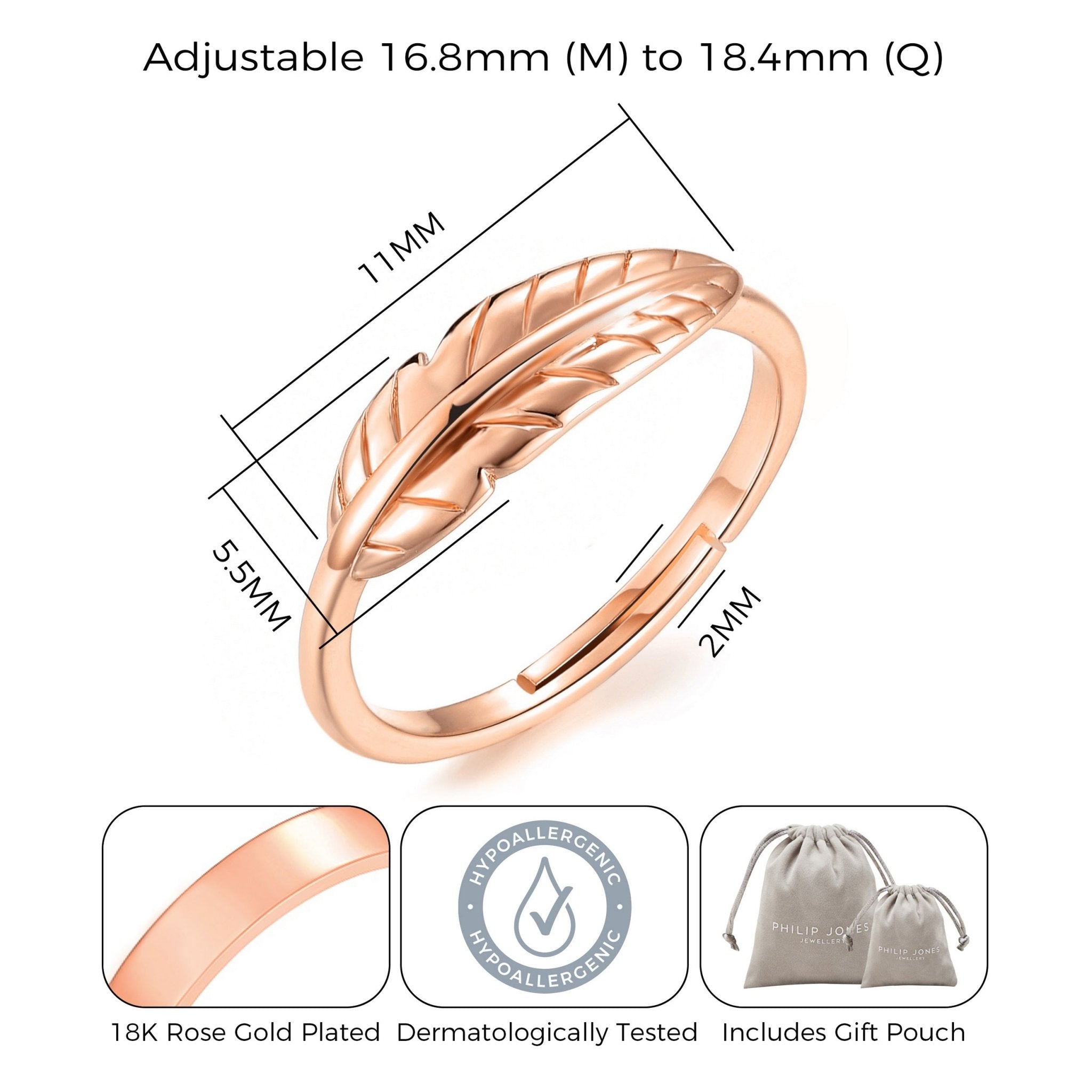 Rose Gold Plated Adjustable Feather Ring