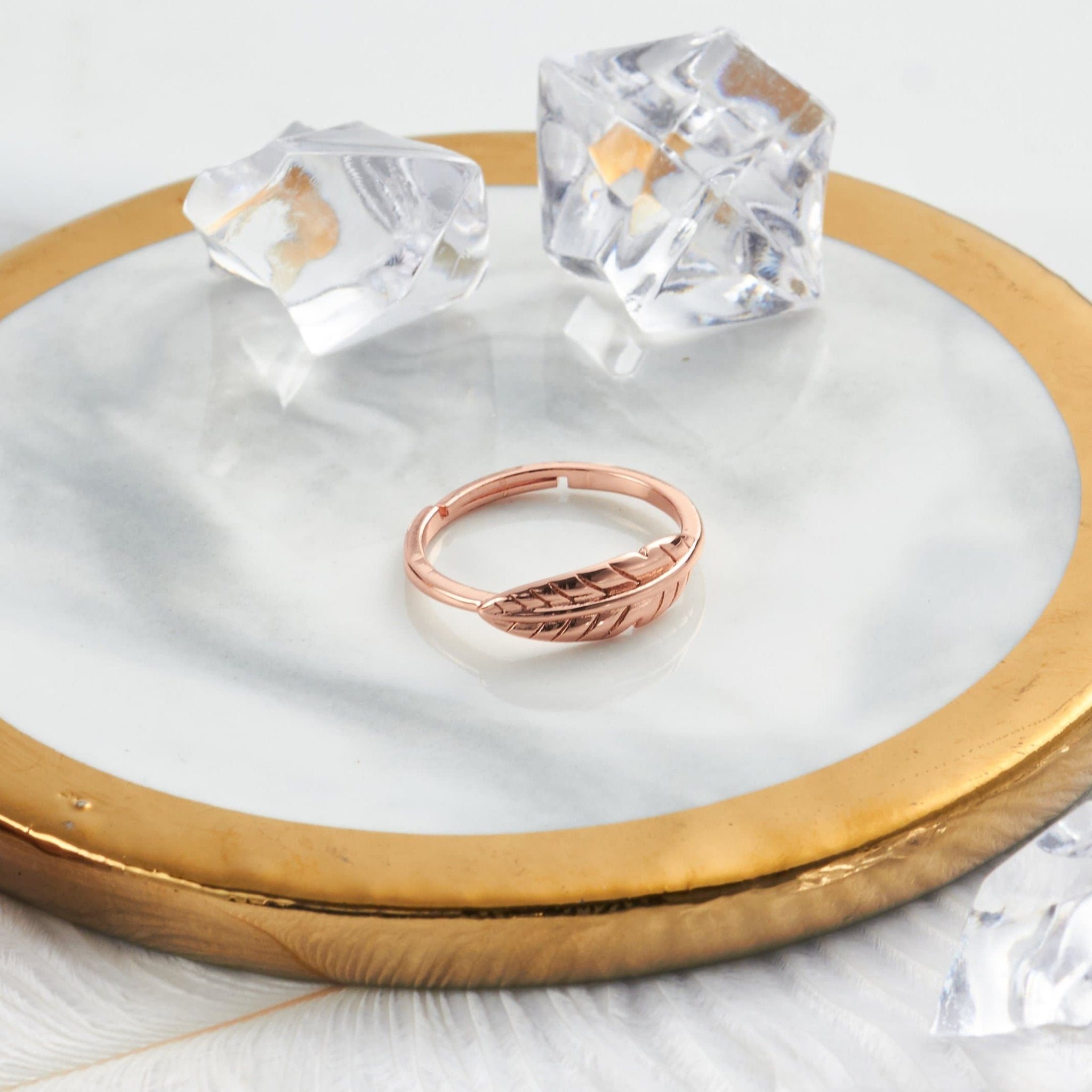 Rose Gold Plated Adjustable Feather Ring