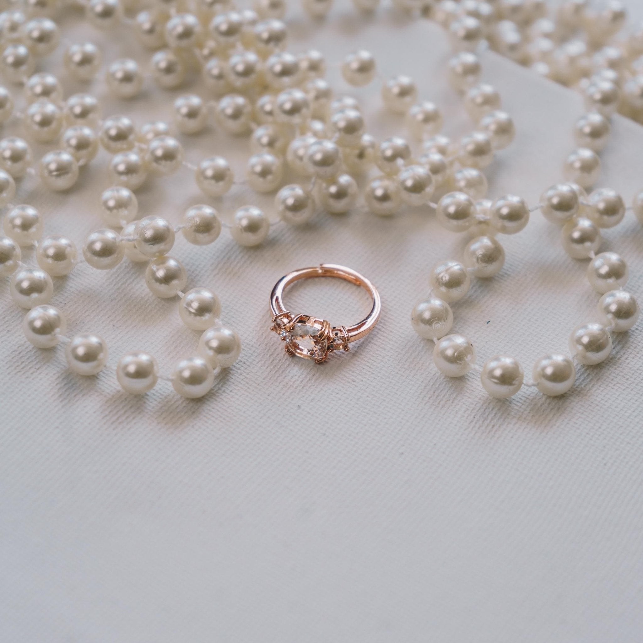 Rose Gold Plated Adjustable Three Stone Ring Created with Zircondia® Crystals