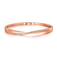Rose Gold Plated Arc Bangle Created with Zircondia® Crystals (7 Inch)