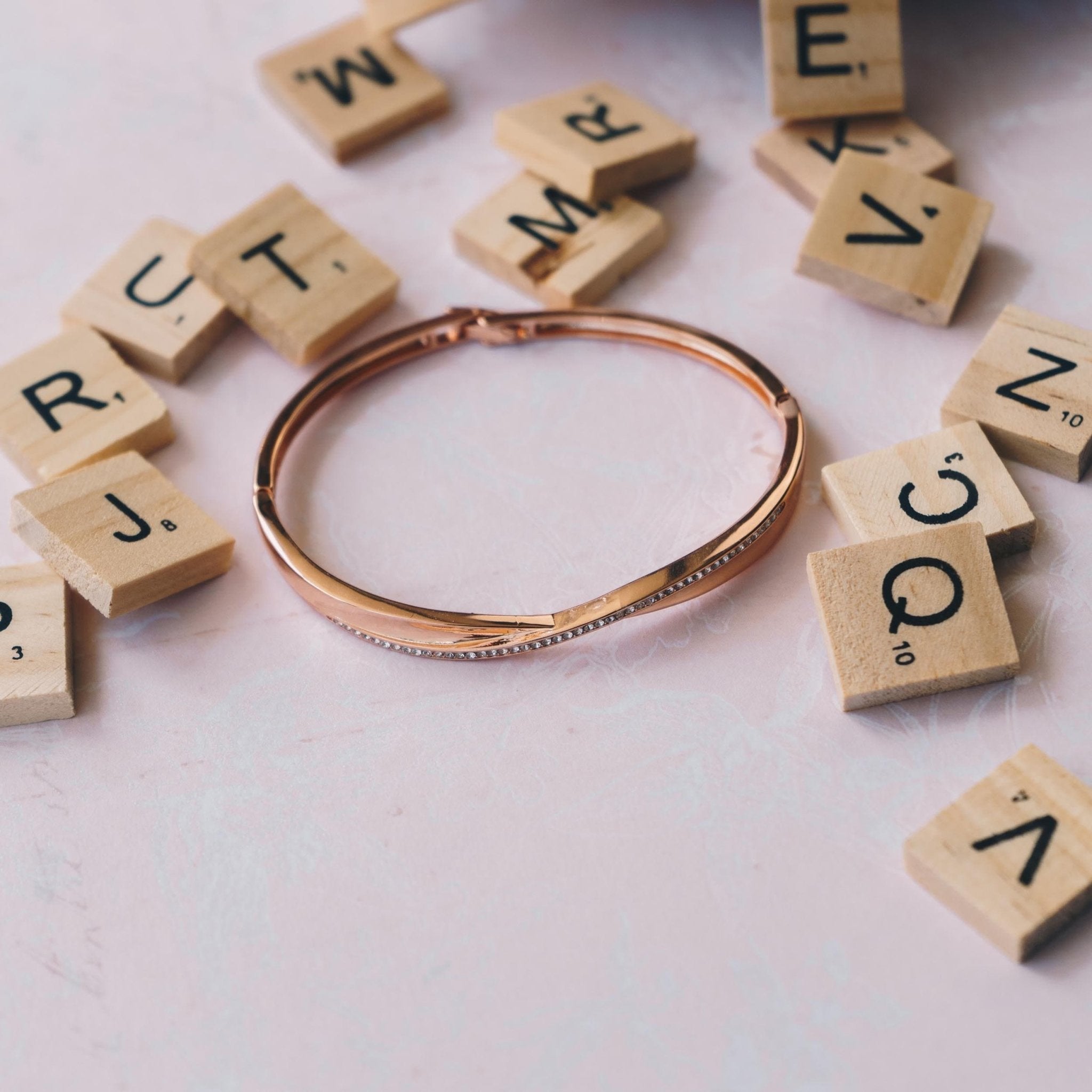 Rose Gold Plated Arc Bangle Created with Zircondia® Crystals (7 Inch)