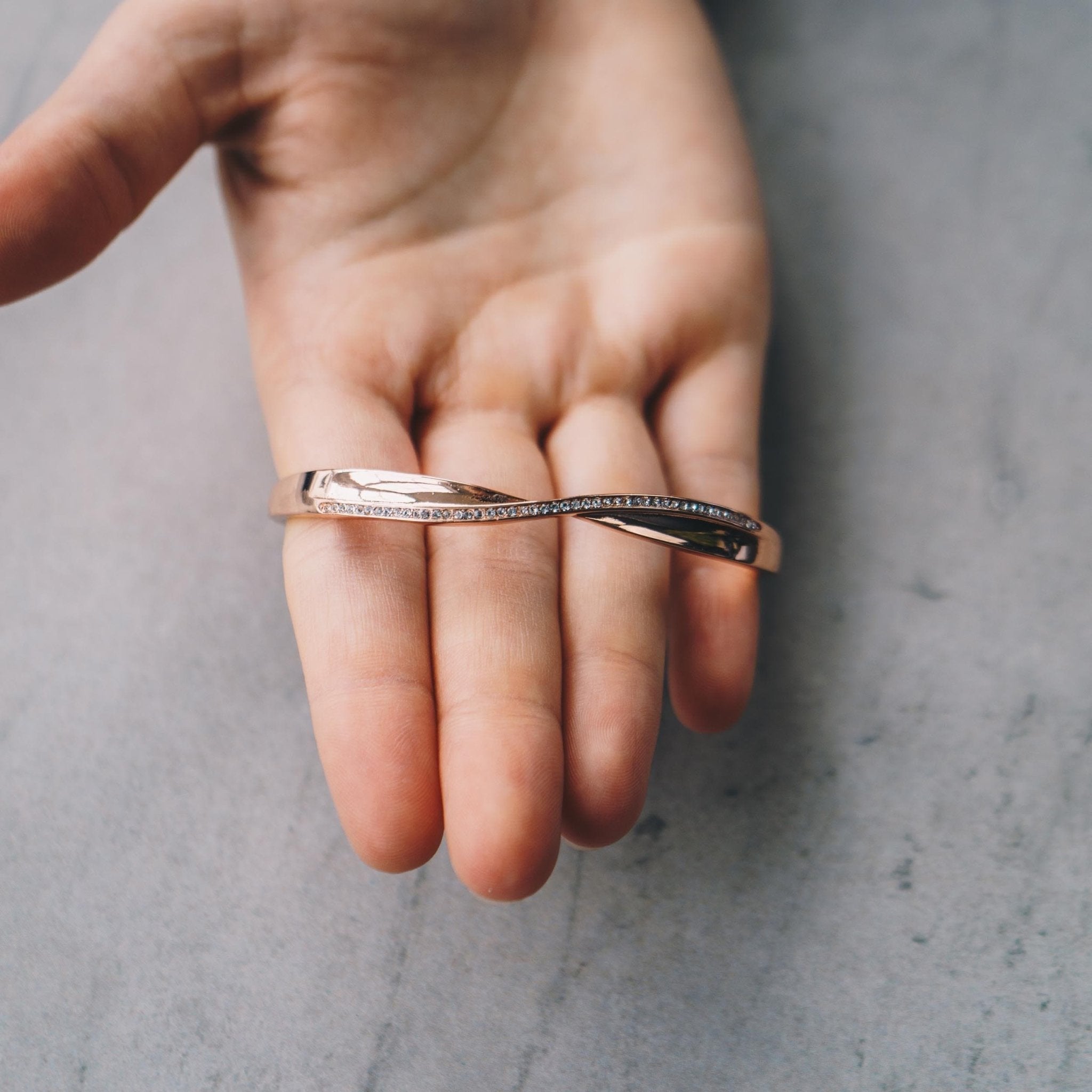 Rose Gold Plated Arc Bangle Created with Zircondia® Crystals (7 Inch)