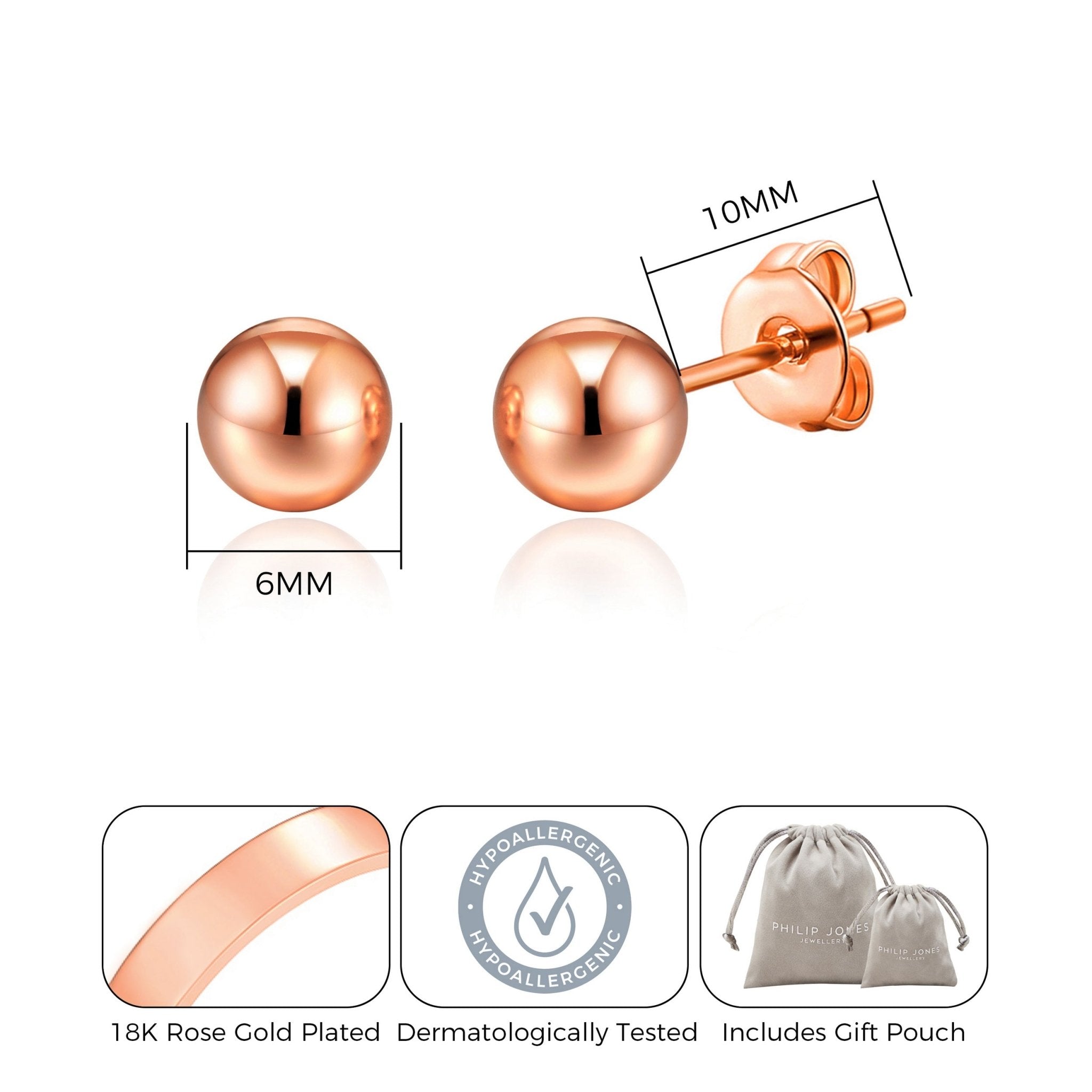 Rose Gold Plated Ball Stud Earrings