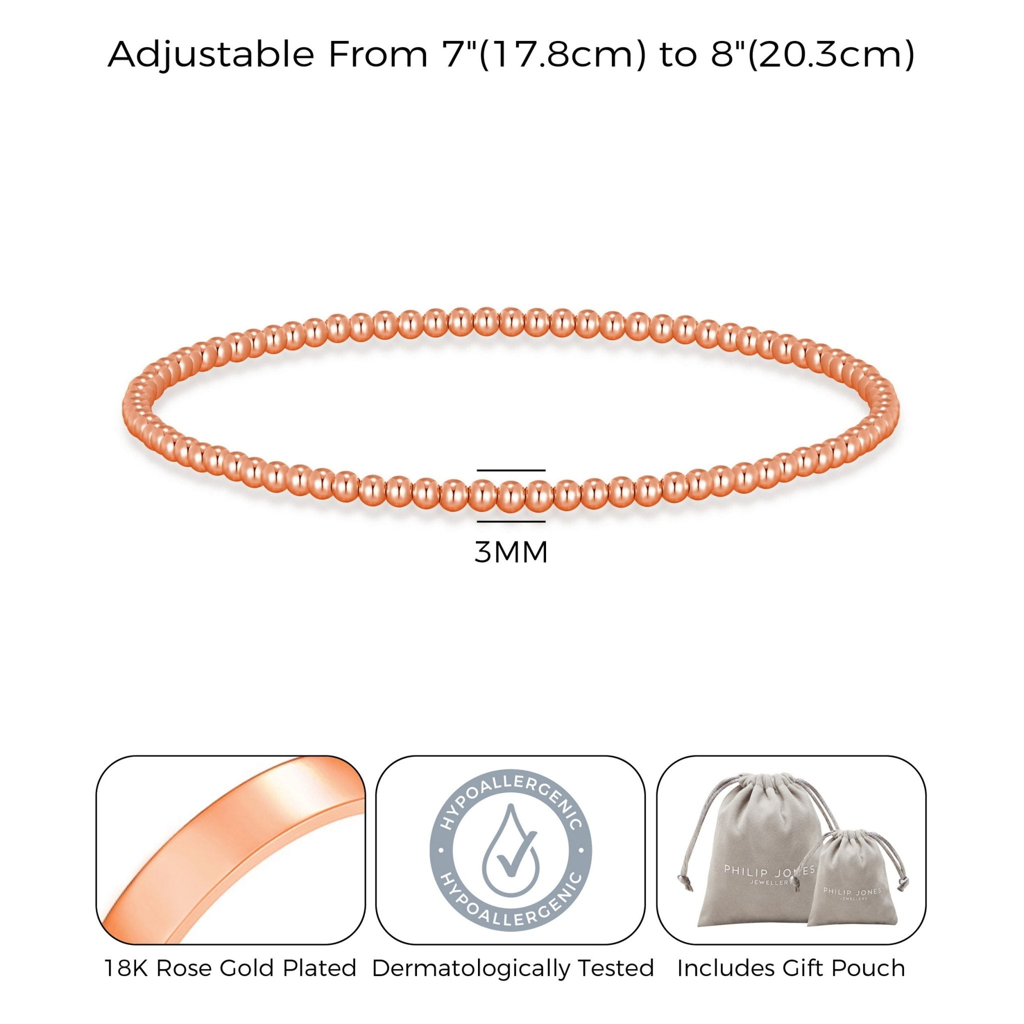 Rose Gold Plated Beaded Stretch Bracelet