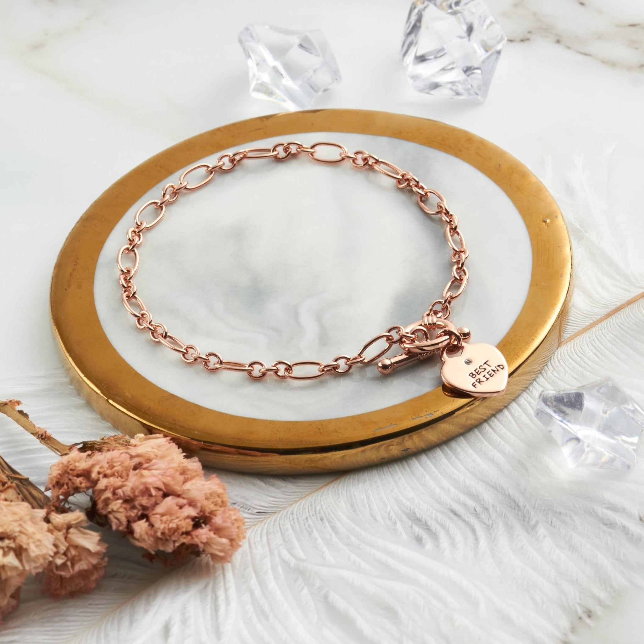 Rose Gold Plated Best Friend Charm Bracelet Created with Zircondia® Crystals