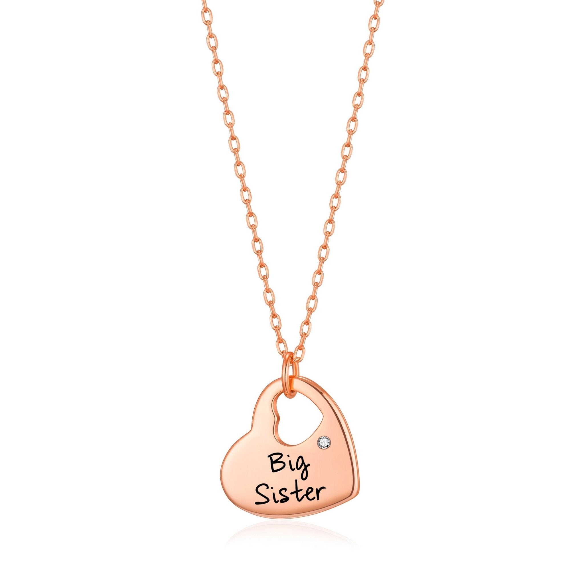 Rose Gold Plated Big Sister Heart Necklace Created with Zircondia® Crystals