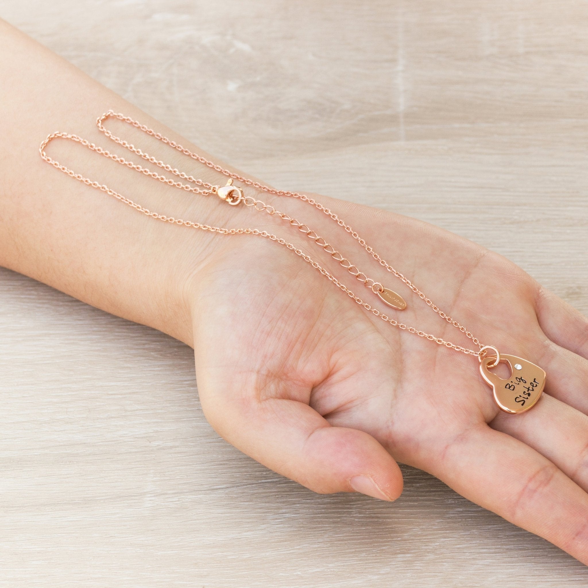 Rose Gold Plated Big Sister Heart Necklace with Quote Card Created with Zircondia® Crystals